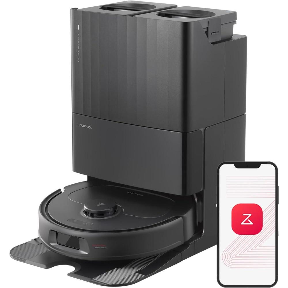 image:imageroborock QV 35S Robot Vacuum and Mop Allinone Vacuum Cleaner 10000Pa Powerful Suction Self Emptying amp Refilling Self Mop Washing amp Air Drying AntiTangle Brushes for Home Pet Hairs BlackQrevo Plus Black