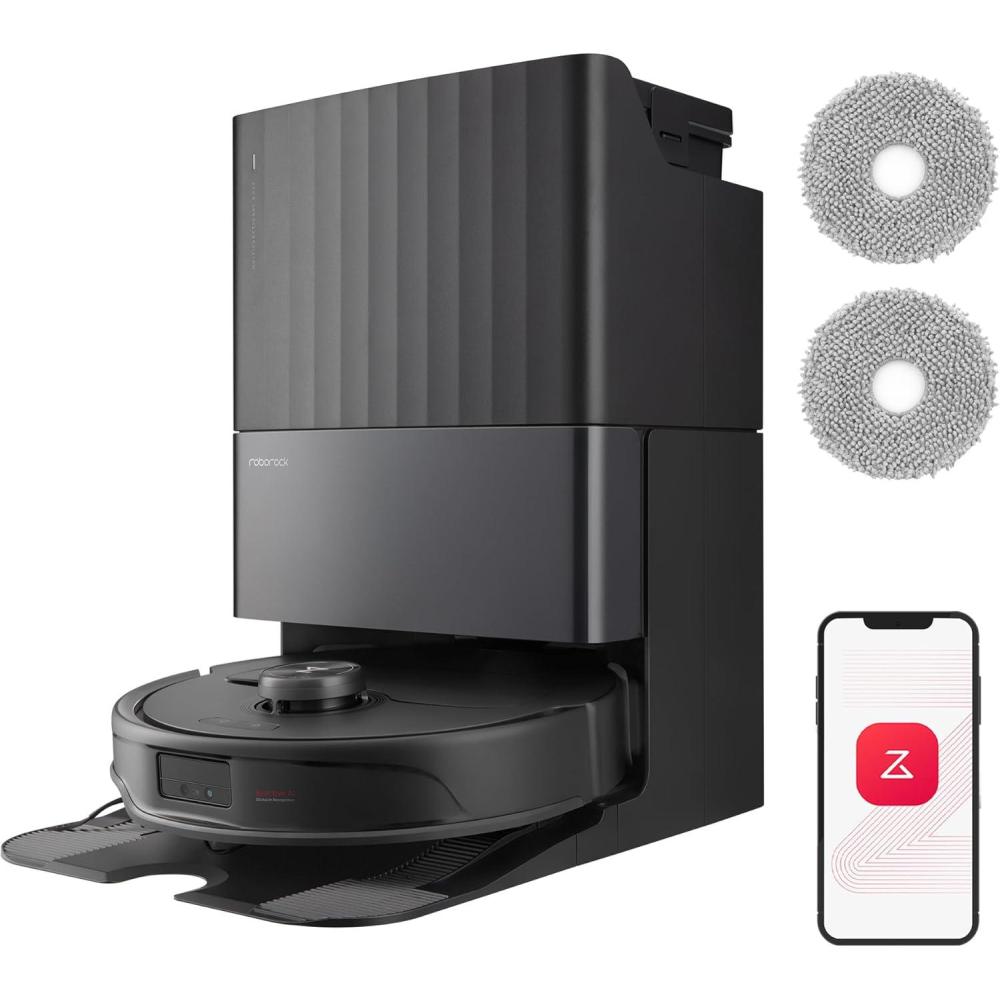 image:imageroborock Qrevo Edge Robot Vacuum and Mop 18500Pa Suction ZeroTangling AdaptiLift Chassis Al Obstacle Recognition Hot Water Mop Washing amp Dock Self Cleaning Corner to Edge Deep CleaningQrevoMaster Set Black