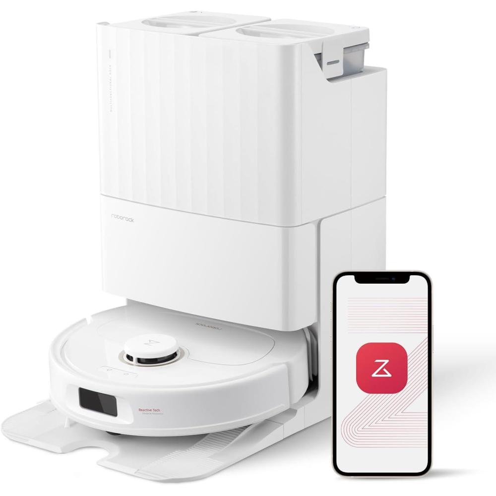 image:imageroborock Qrevo S5V Robot Vacuum and Mop FlexiArm Edge Mopping 12000Pa Suction Dual ZeroTangle System Smart Obstacle Avoidance 10mm Mop Lifting Auto Mop Washing amp Warm Air Drying WhiteQrevo Pro White