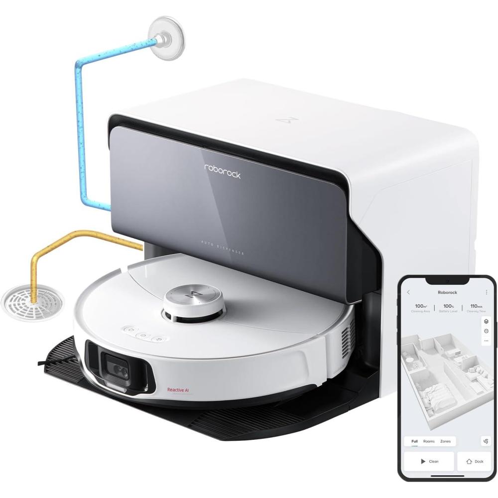 image:imageroborock S8 Max Ultra with Auto Water Refilling and Drainage System Robot Vacuum and Mop FlexiArm Design Smart Dirt Detection SelfEmptying 8000Pa Suction for Various Floors Pet Hair WhiteS8 MaxV Ultra with Refill and Drainage