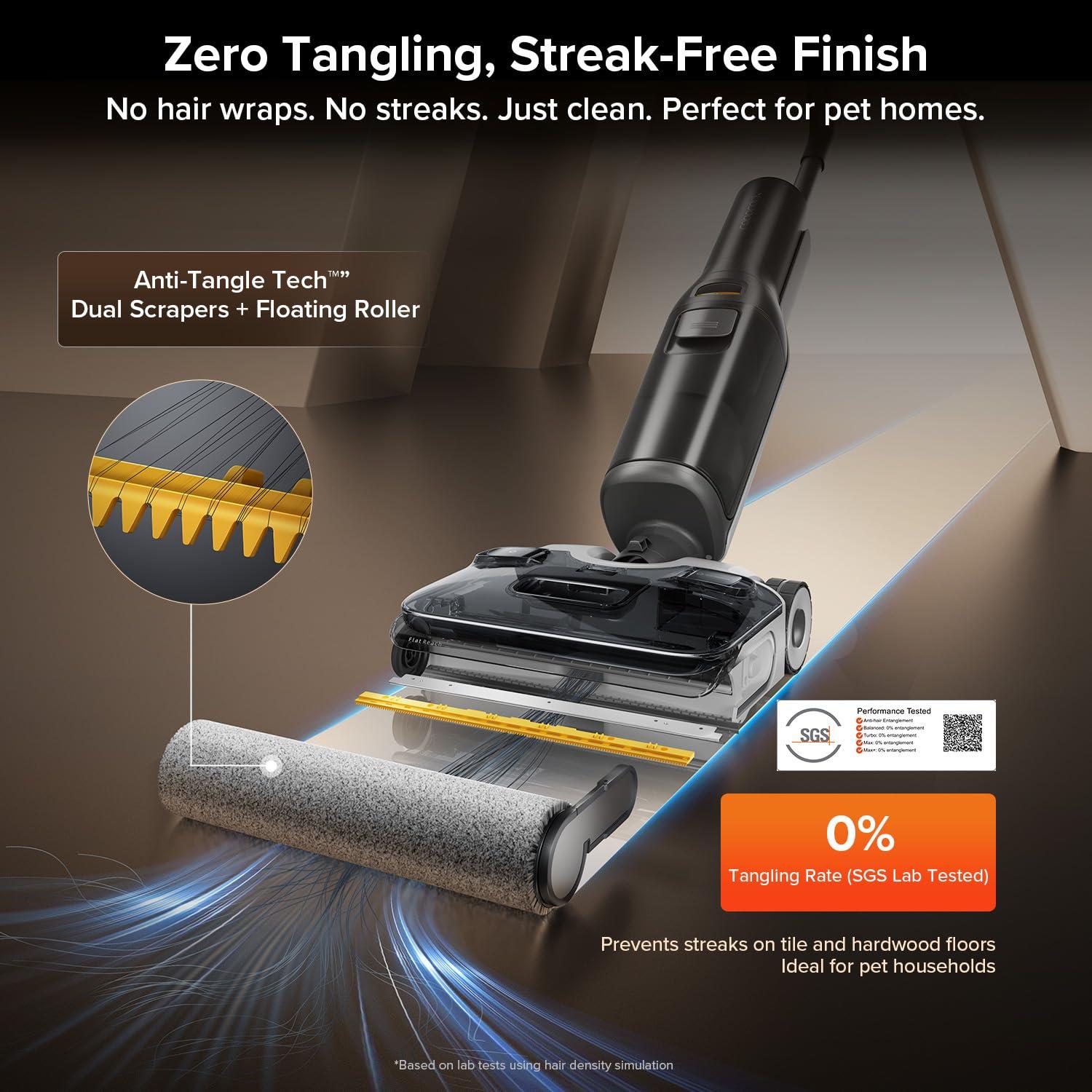 image:imageroborock F25 BX Wet Dry Vacuum Cleaner Cordless Vacuum Mop All in One with 20000Pa 194F Hot Air Flash Drying amp Self Cleaning ZeroTangle Wet Mop Cleaner for Hard Floor 180 Lie FlatF25 Alt
