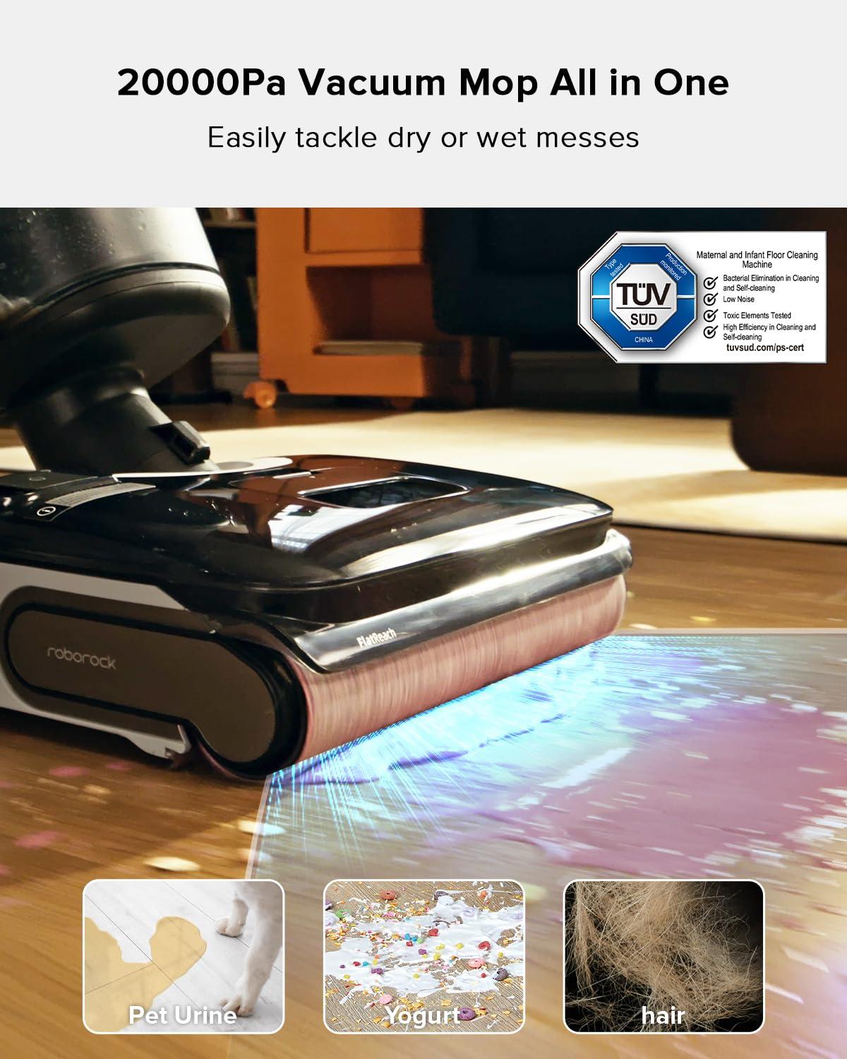 image:imageroborock F25 BX Wet Dry Vacuum Cleaner Cordless Vacuum Mop All in One with 20000Pa 194F Hot Air Flash Drying amp Self Cleaning ZeroTangle Wet Mop Cleaner for Hard Floor 180 Lie FlatF25 Bx