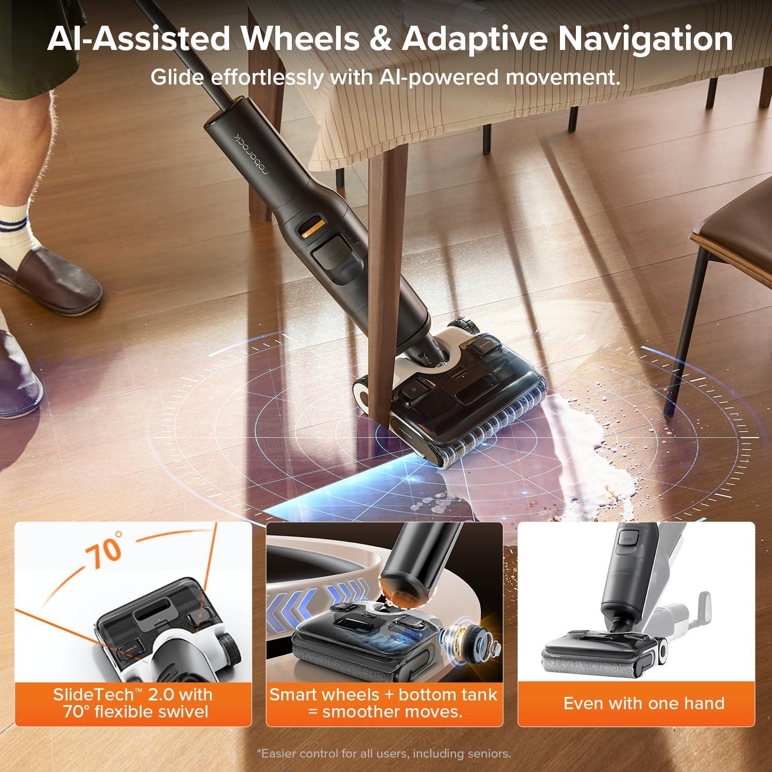 image:imageroborock F25 BX Wet Dry Vacuum Cleaner Cordless Vacuum Mop All in One with 20000Pa 194F Hot Air Flash Drying amp Self Cleaning ZeroTangle Wet Mop Cleaner for Hard Floor 180 Lie FlatF25 Alt
