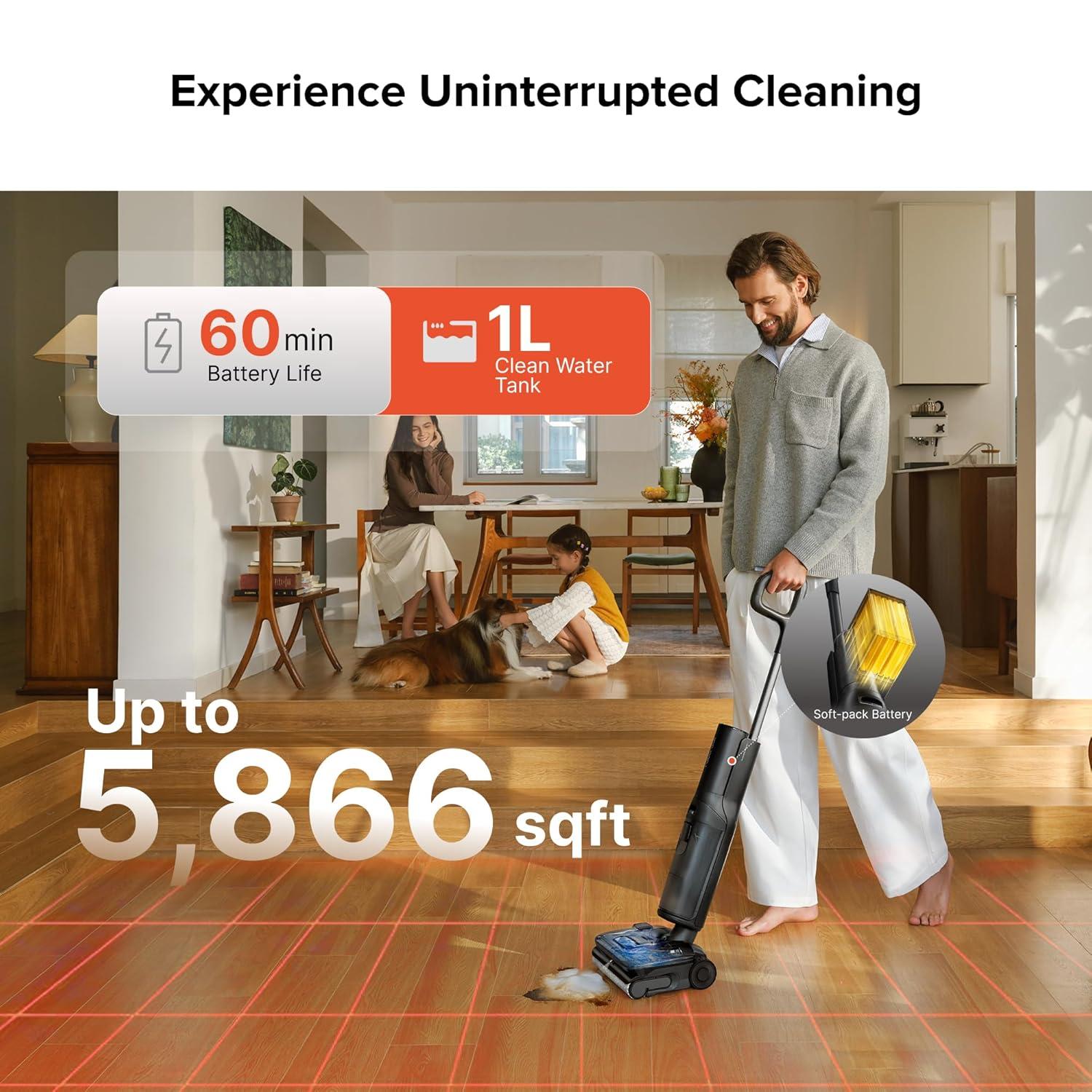 image:imageroborock F25 BX Wet Dry Vacuum Cleaner Cordless Vacuum Mop All in One with 20000Pa 194F Hot Air Flash Drying amp Self Cleaning ZeroTangle Wet Mop Cleaner for Hard Floor 180 Lie FlatBlack