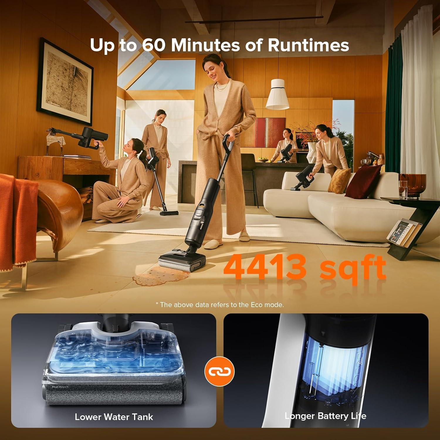 image:imageroborock F25 BX Wet Dry Vacuum Cleaner Cordless Vacuum Mop All in One with 20000Pa 194F Hot Air Flash Drying amp Self Cleaning ZeroTangle Wet Mop Cleaner for Hard Floor 180 Lie FlatF25 Combo
