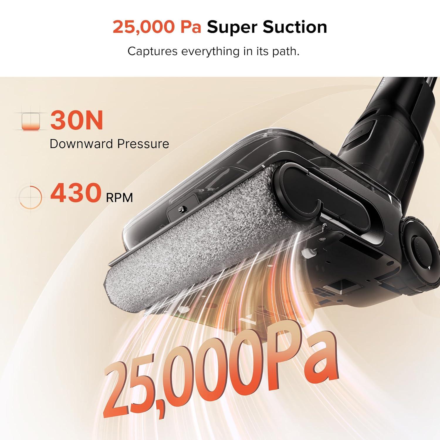 image:imageroborock F25 BX Wet Dry Vacuum Cleaner Cordless Vacuum Mop All in One with 20000Pa 194F Hot Air Flash Drying amp Self Cleaning ZeroTangle Wet Mop Cleaner for Hard Floor 180 Lie FlatBlack