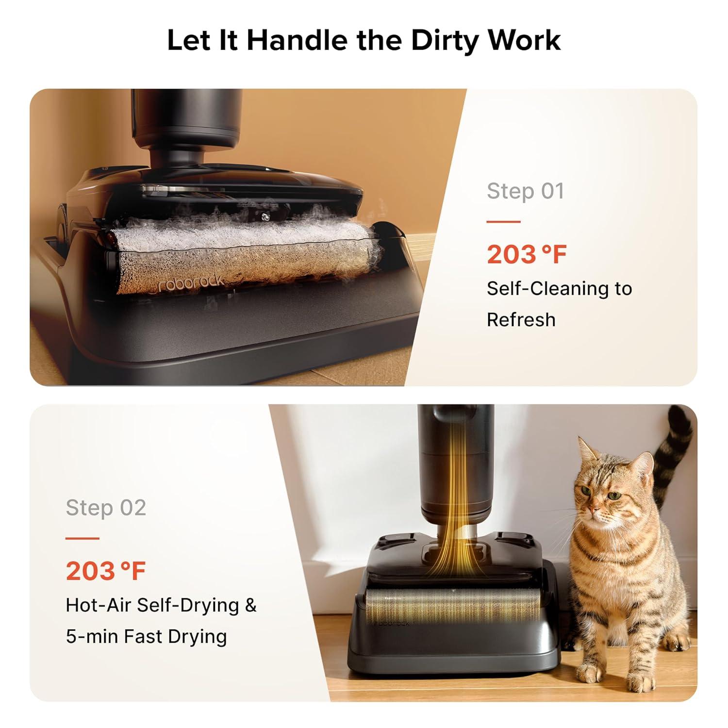 image:imageroborock F25 BX Wet Dry Vacuum Cleaner Cordless Vacuum Mop All in One with 20000Pa 194F Hot Air Flash Drying amp Self Cleaning ZeroTangle Wet Mop Cleaner for Hard Floor 180 Lie FlatBlack