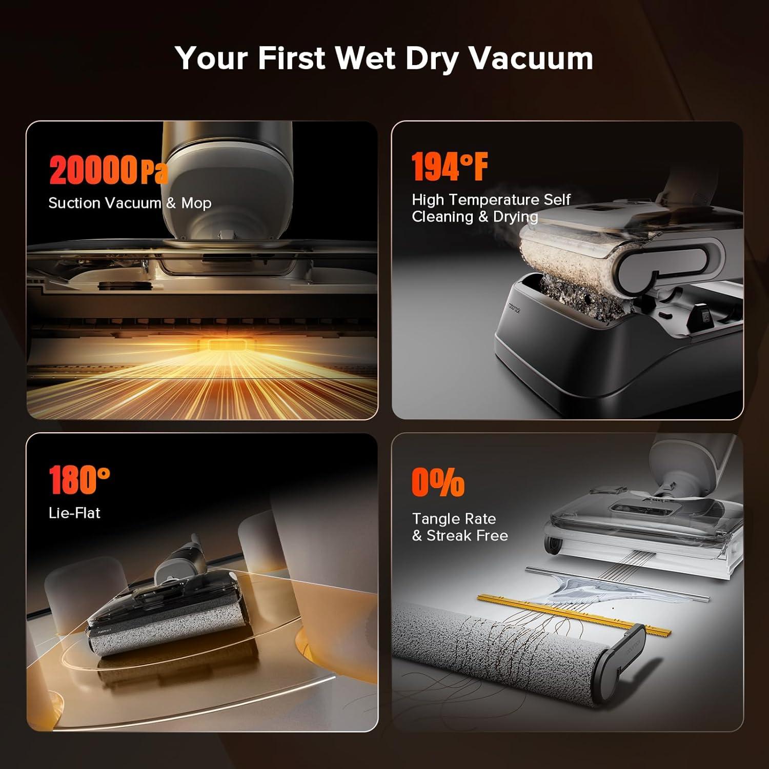 image:imageroborock F25 BX Wet Dry Vacuum Cleaner Cordless Vacuum Mop All in One with 20000Pa 194F Hot Air Flash Drying amp Self Cleaning ZeroTangle Wet Mop Cleaner for Hard Floor 180 Lie FlatF25 Gt