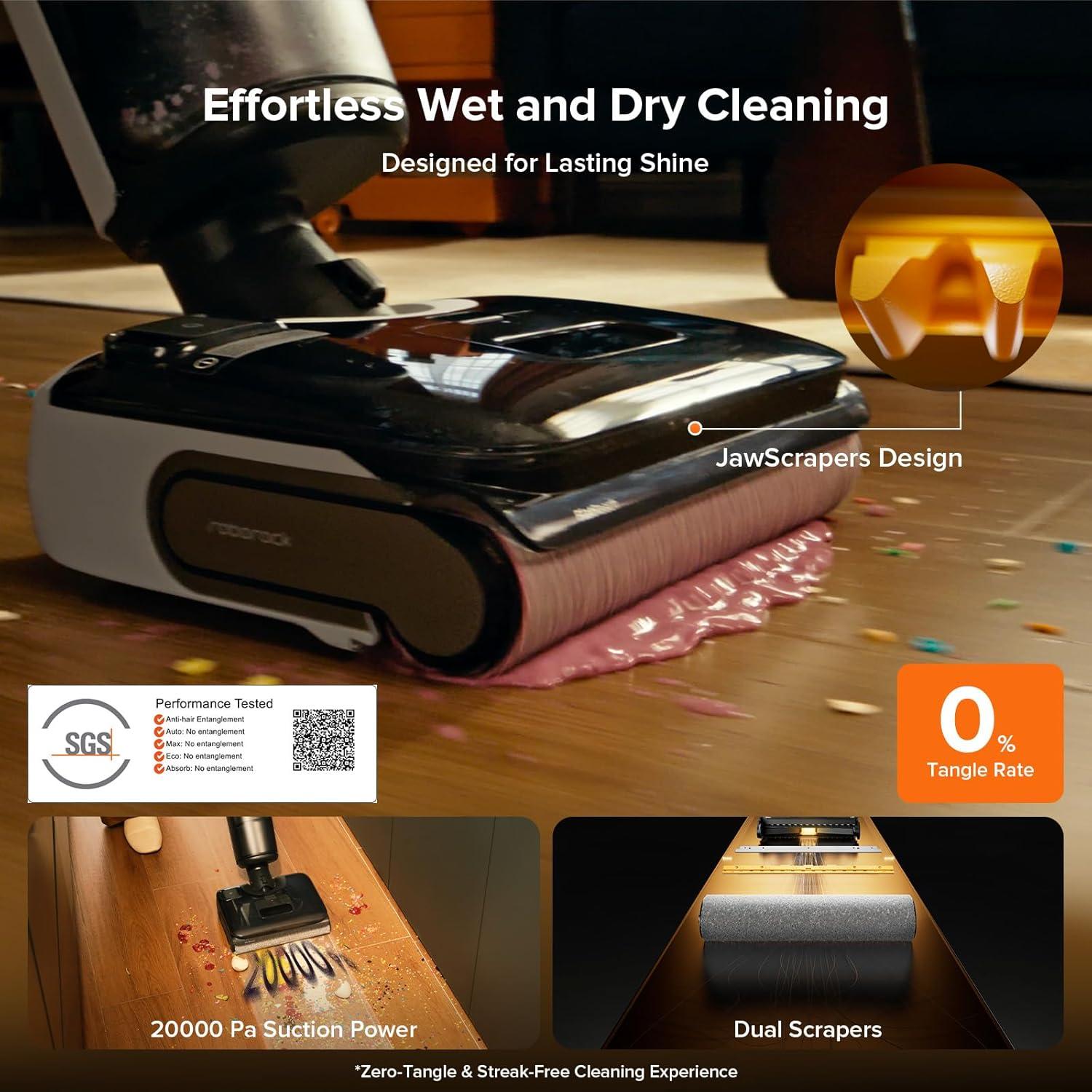 image:imageroborock F25 BX Wet Dry Vacuum Cleaner Cordless Vacuum Mop All in One with 20000Pa 194F Hot Air Flash Drying amp Self Cleaning ZeroTangle Wet Mop Cleaner for Hard Floor 180 Lie FlatF25 Combo