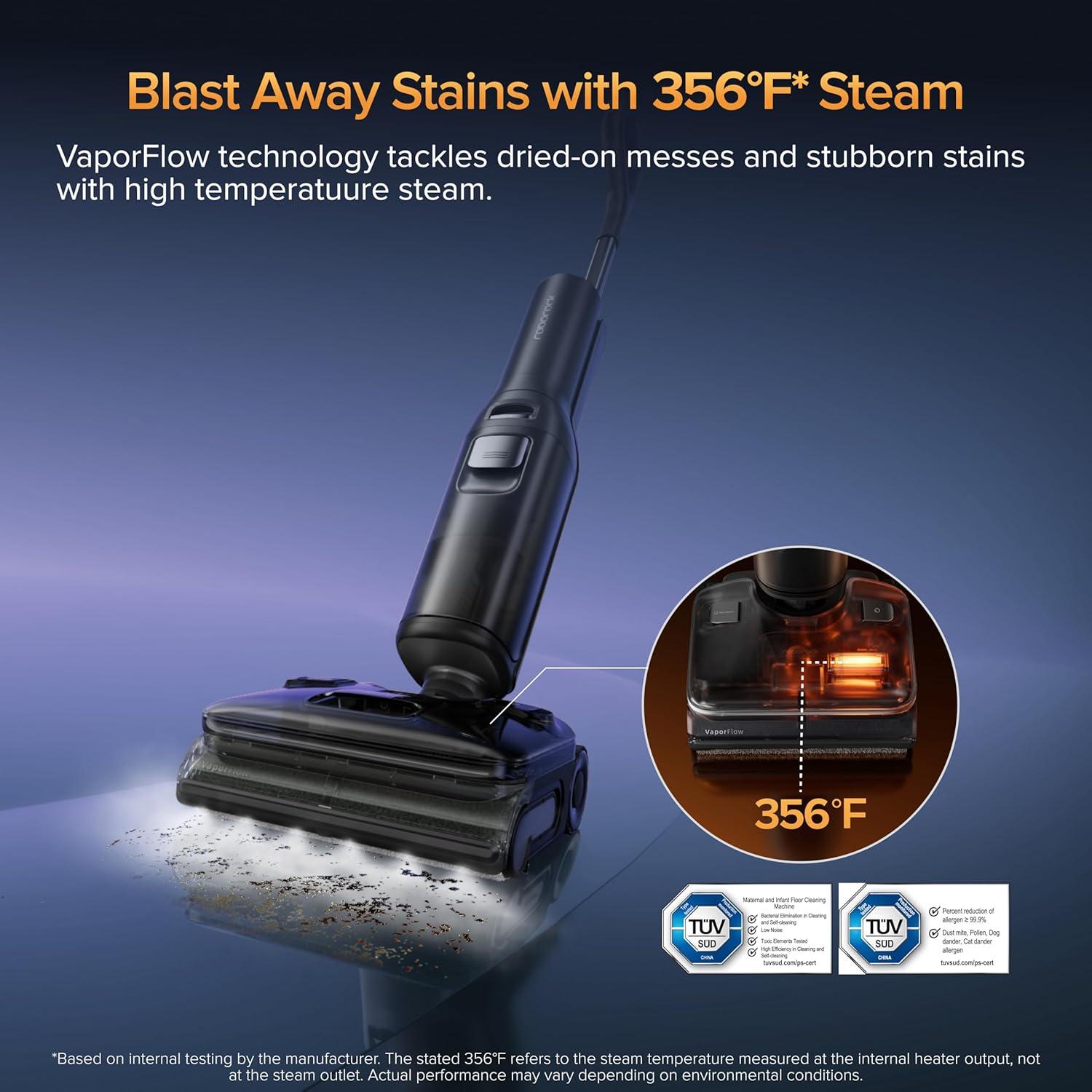 image:imageroborock F25 Ultra Steam Wet Dry Vacuum Cleaner 356F Steam Mop amp 187F Hot Water Cordless Vacuum Mop All in One Floor Washer with Blue Light 194F SelfCleaning 180 LayFlat AI Assitant WheelsF25 Ultra