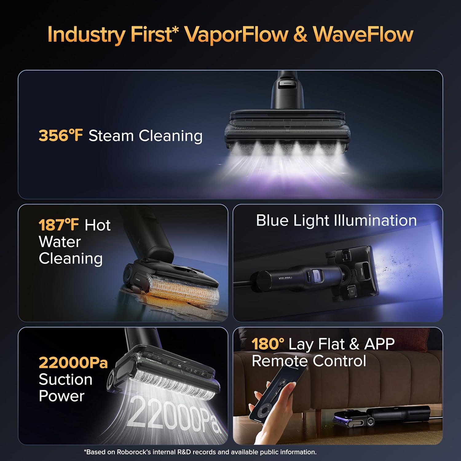 image:imageroborock F25 Ultra Steam Wet Dry Vacuum Cleaner 356F Steam Mop amp 187F Hot Water Cordless Vacuum Mop All in One Floor Washer with Blue Light 194F SelfCleaning 180 LayFlat AI Assitant WheelsF25 Ultra