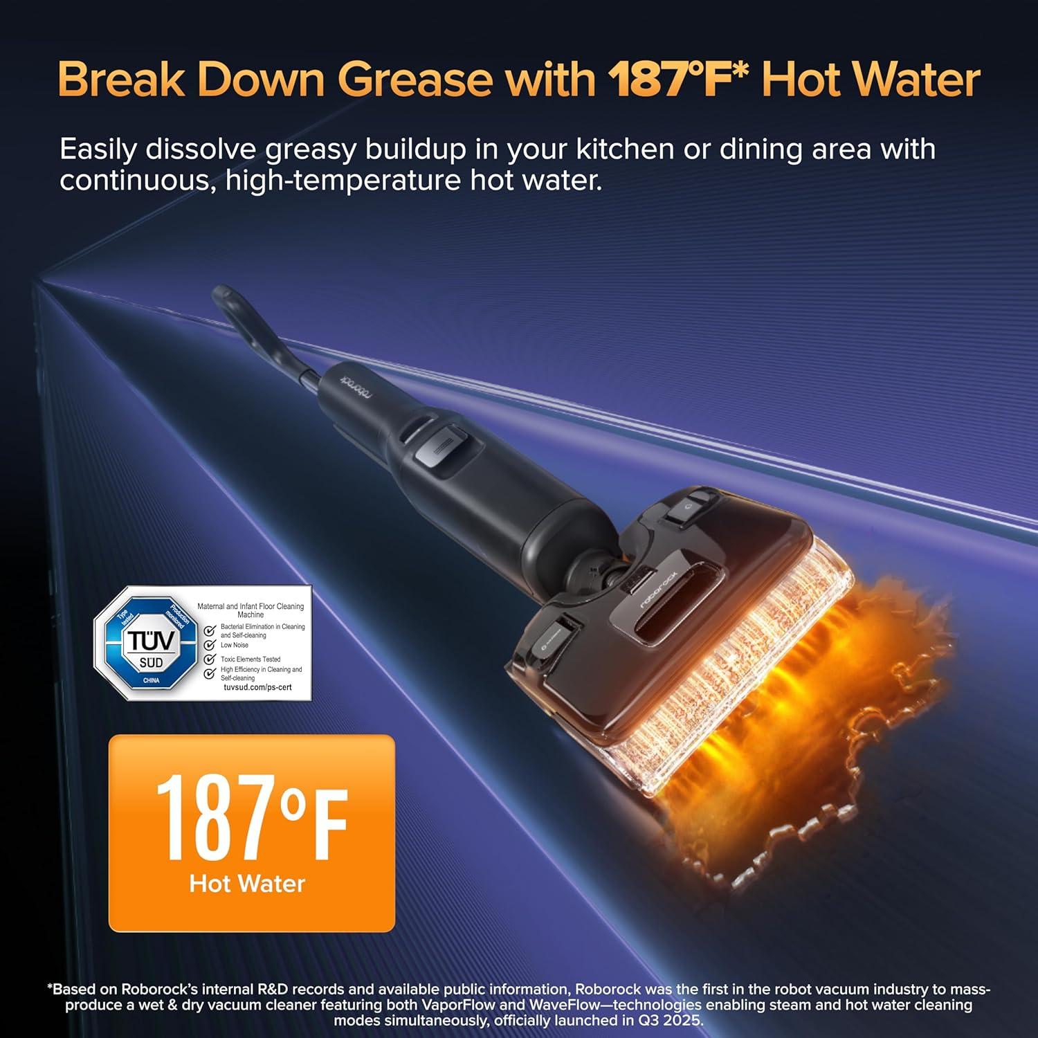 image:imageroborock F25 Ultra Steam Wet Dry Vacuum Cleaner 356F Steam Mop amp 187F Hot Water Cordless Vacuum Mop All in One Floor Washer with Blue Light 194F SelfCleaning 180 LayFlat AI Assitant WheelsF25 Ultra