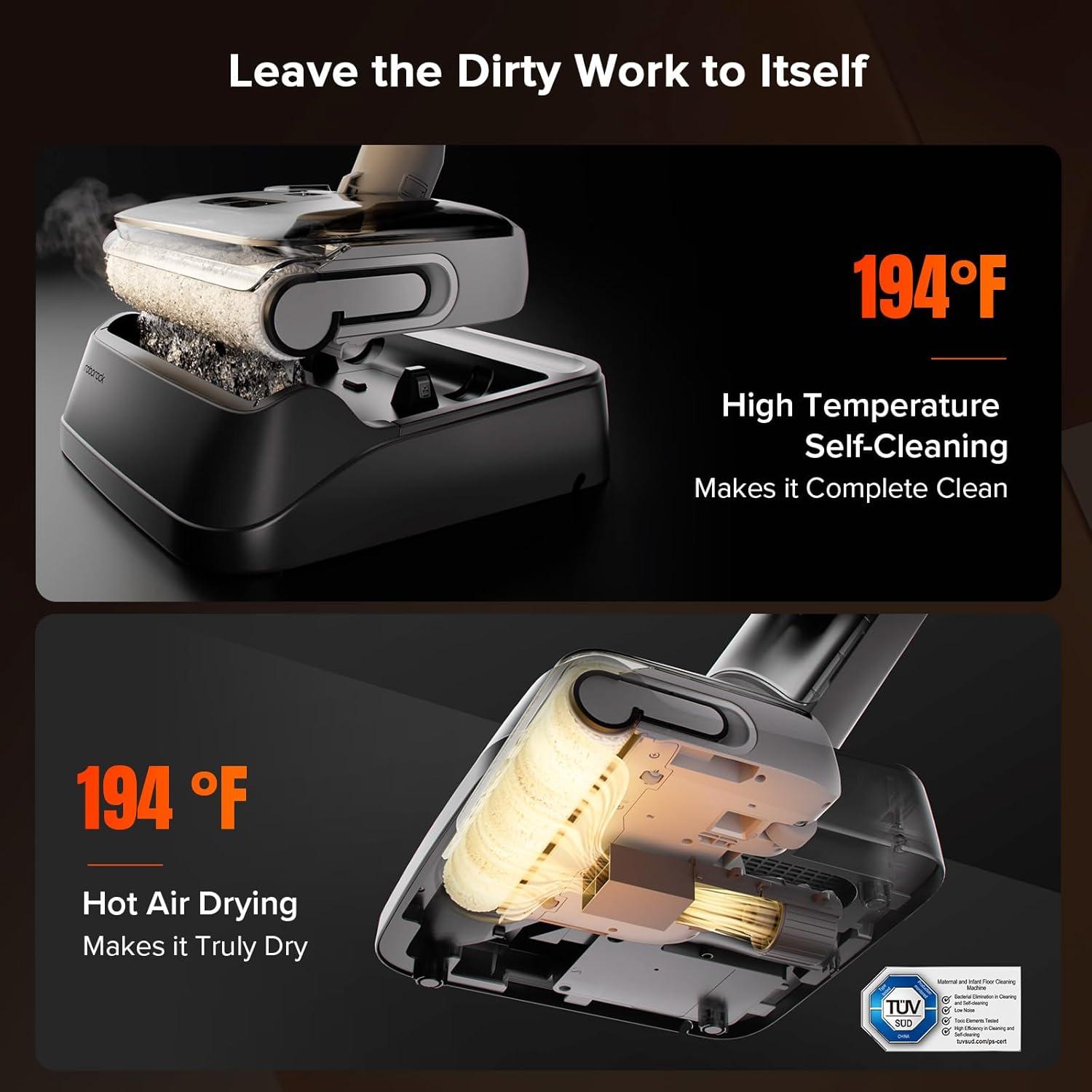 image:imageroborock F25 XT Wet Dry Vacuum Cleaner Cordless Vacuum Mop All in One for Hard Floor 20000Pa Hardwood Floor Cleaner with Zero Tangle 194F Hot Air Flash Drying Electric Mop 180 Lie Flat WiFiWet Dry Vacuum