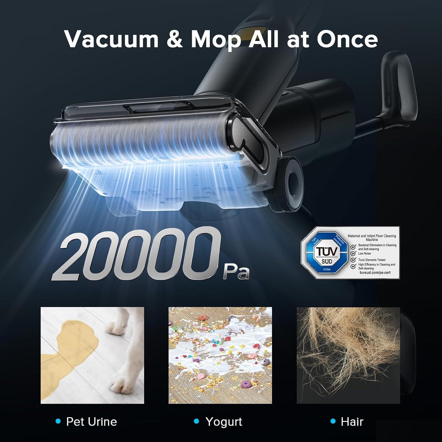 image:imageroborock F25 XT Wet Dry Vacuum Cleaner Cordless Vacuum Mop All in One for Hard Floor 20000Pa Hardwood Floor Cleaner with Zero Tangle 194F Hot Air Flash Drying Electric Mop 180 Lie Flat WiFiWet Dry Vacuum