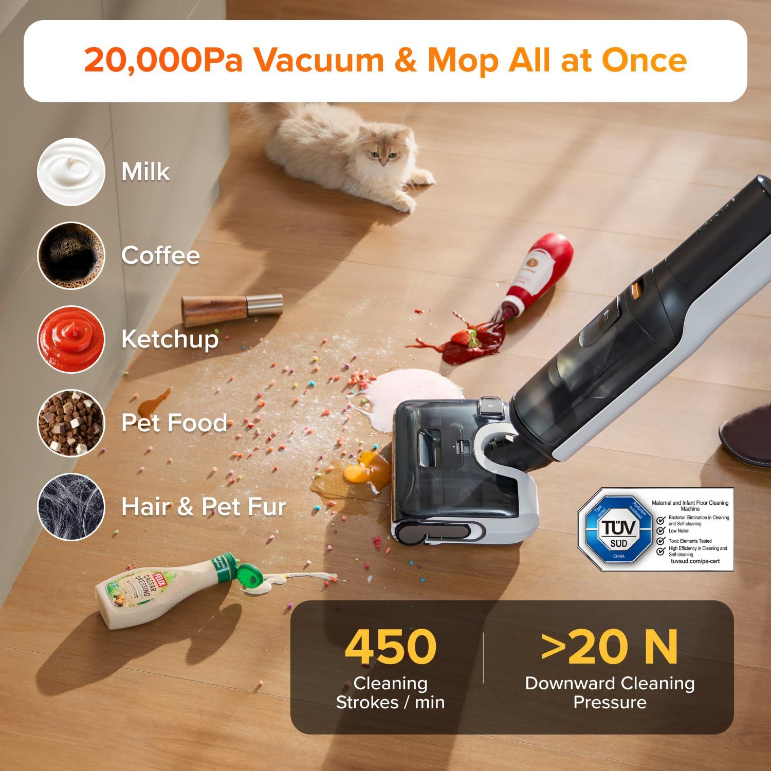 image:imageroborock F25 XT Wet Dry Vacuum Cleaner Cordless Vacuum Mop All in One for Hard Floor 20000Pa Hardwood Floor Cleaner with Zero Tangle 194F Hot Air Flash Drying Electric Mop 180 Lie Flat WiFiWet Dry Vacuum