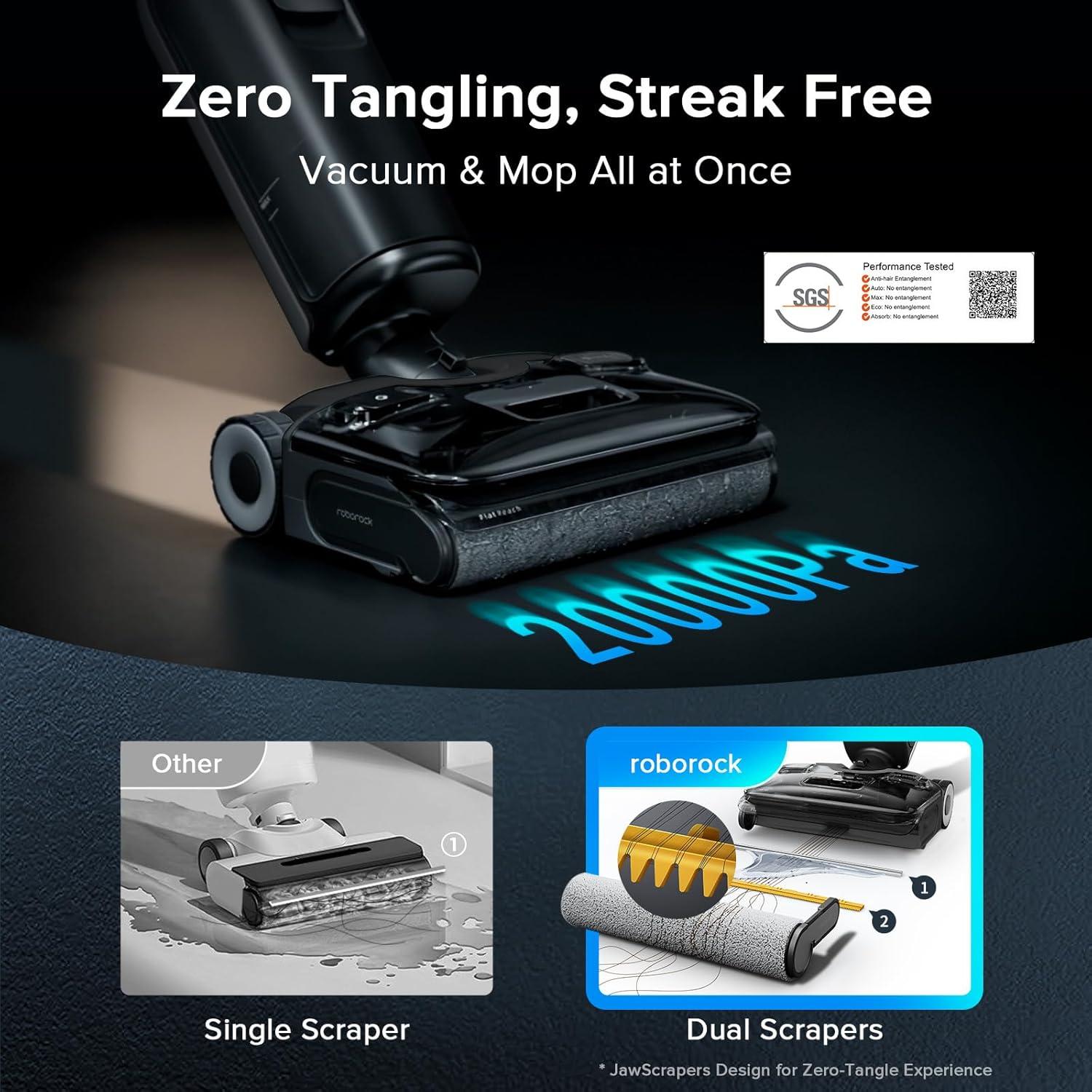image:imageroborock F25 XT Wet Dry Vacuum Cleaner Cordless Vacuum Mop All in One for Hard Floor 20000Pa Hardwood Floor Cleaner with Zero Tangle 194F Hot Air Flash Drying Electric Mop 180 Lie Flat WiFiWet Dry Vacuum