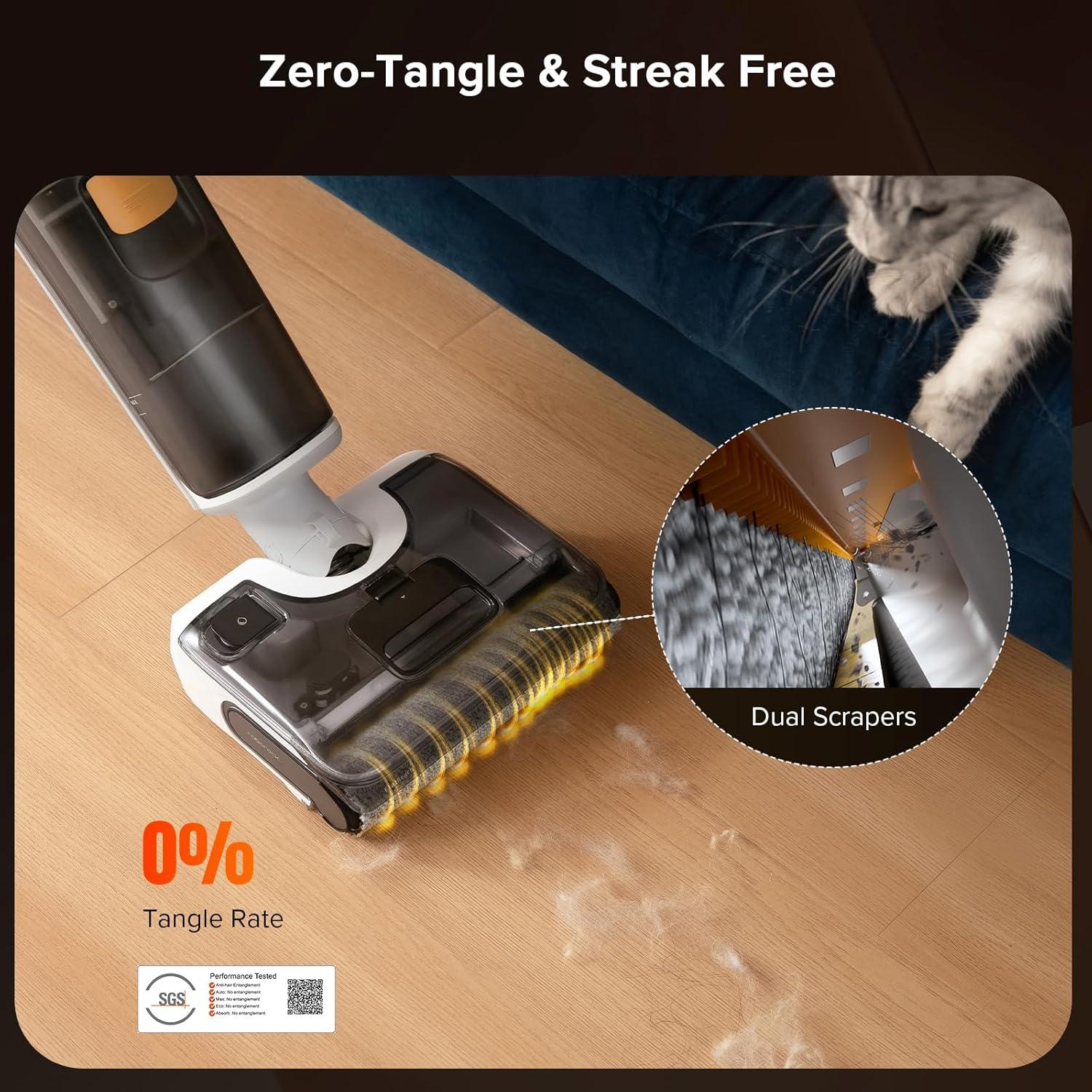 image:imageroborock F25 XT Wet Dry Vacuum Cleaner Cordless Vacuum Mop All in One for Hard Floor 20000Pa Hardwood Floor Cleaner with Zero Tangle 194F Hot Air Flash Drying Electric Mop 180 Lie Flat WiFiWet Dry Vacuum