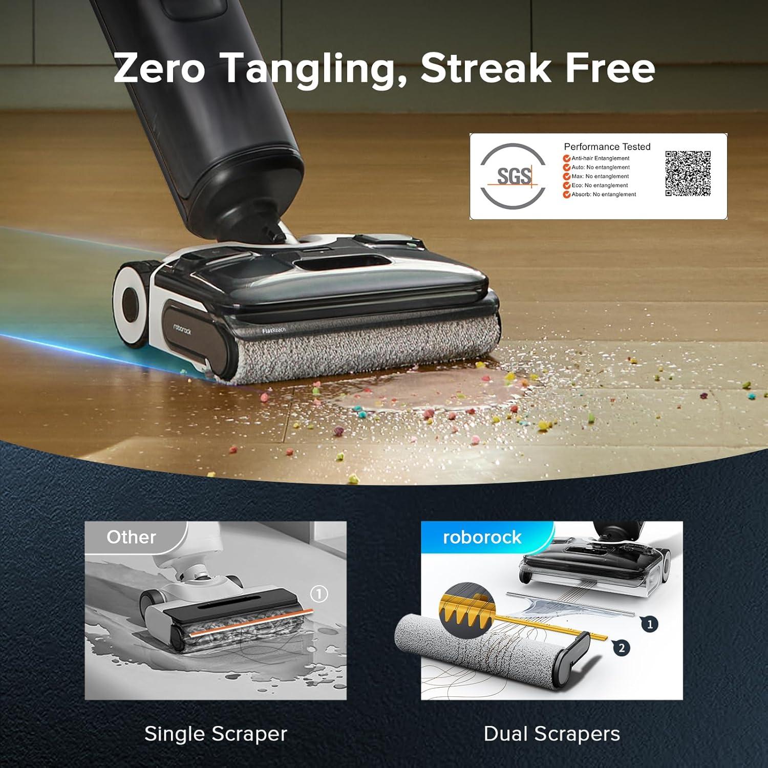 image:imageroborock F25 XT Wet Dry Vacuum Cleaner Cordless Vacuum Mop All in One for Hard Floor 20000Pa Hardwood Floor Cleaner with Zero Tangle 194F Hot Air Flash Drying Electric Mop 180 Lie Flat WiFiWet Dry Vacuum