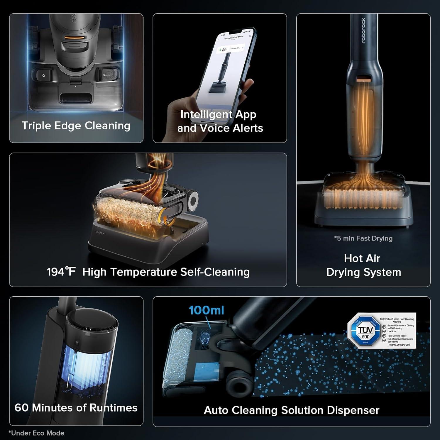 image:imageroborock F25 XT Wet Dry Vacuum Cleaner Cordless Vacuum Mop All in One for Hard Floor 20000Pa Hardwood Floor Cleaner with Zero Tangle 194F Hot Air Flash Drying Electric Mop 180 Lie Flat WiFiWet Dry Vacuum