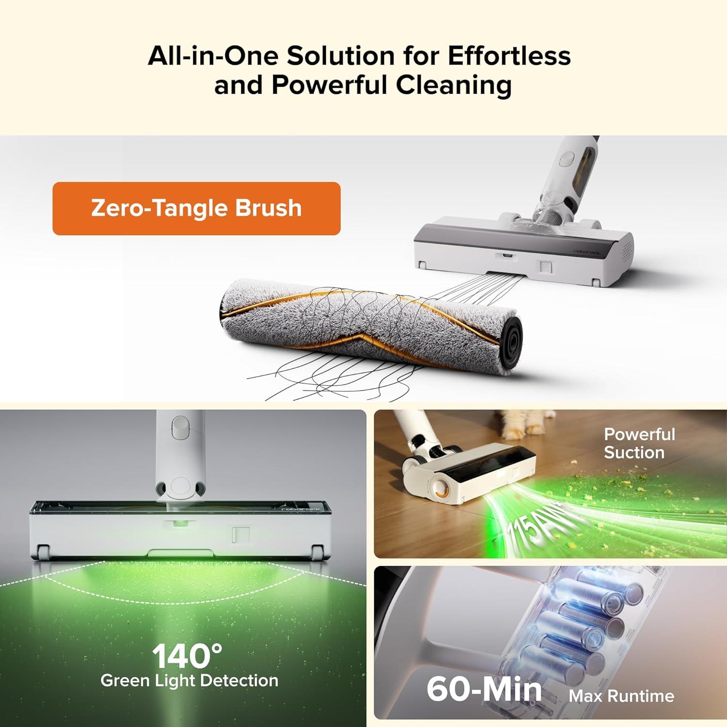 image:imageroborock H60 Hub Ultra Cordless Vacuum Cleaner with AutoEmpty Dock 210AW Suction Stick Vacuum Cleaners for Home and Pet Hair Rechargeable 90Min Runtime AntiTangle Brush 140 LED Dust DetectionH60 Hub