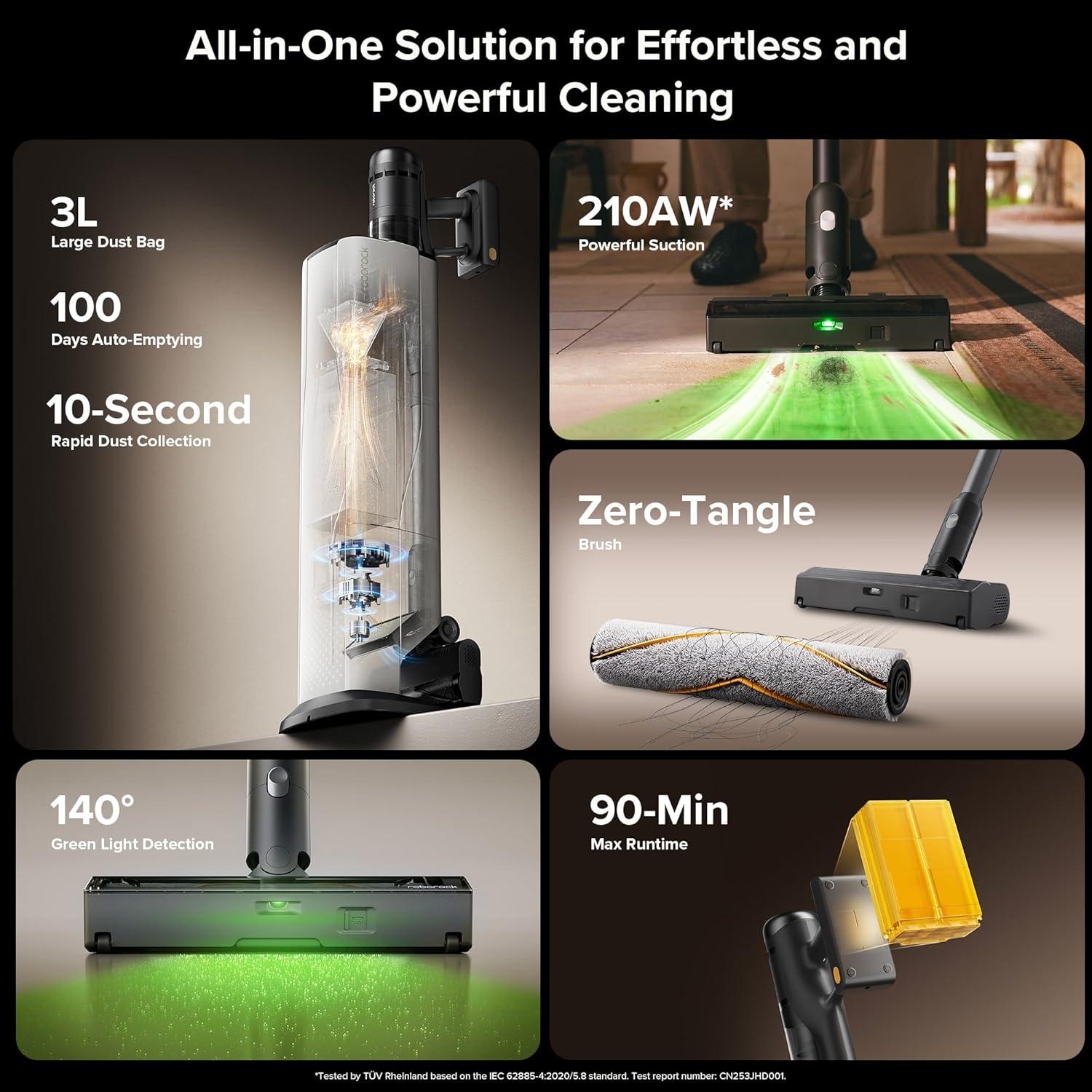 image:imageroborock H60 Hub Ultra Cordless Vacuum Cleaner with AutoEmpty Dock 210AW Suction Stick Vacuum Cleaners for Home and Pet Hair Rechargeable 90Min Runtime AntiTangle Brush 140 LED Dust DetectionH60 Hub Ultra Upgraded