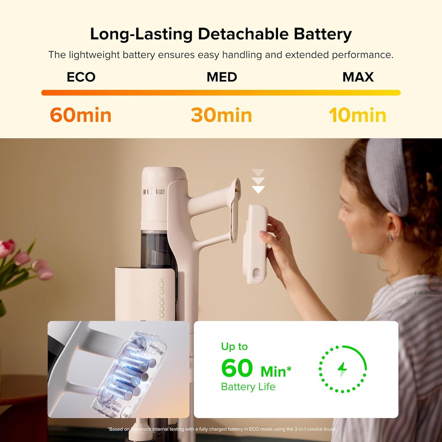 image:imageroborock H60 Hub Ultra Cordless Vacuum Cleaner with AutoEmpty Dock 210AW Suction Stick Vacuum Cleaners for Home and Pet Hair Rechargeable 90Min Runtime AntiTangle Brush 140 LED Dust DetectionH60 Hub
