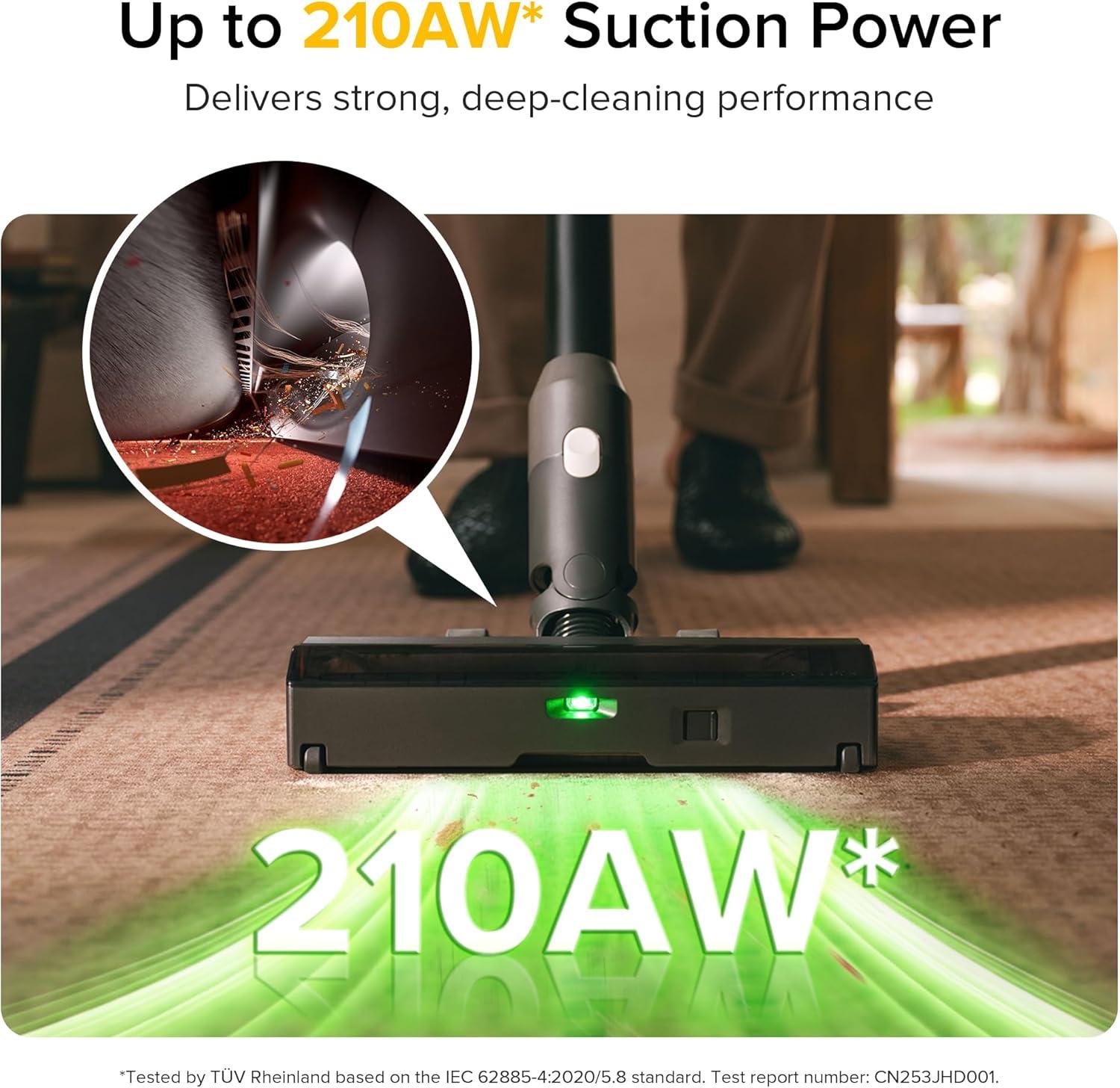 image:imageroborock H60 Ultra Cordless Stick Vacuum Cleaners Upgraded 210AW Suction Stick Vacuum with 90Min Runtime 90 Bendable Tube LED Dust Detection Vacuum Cleaner for Carpets Hard Floors amp Pet HairH60 Ultra