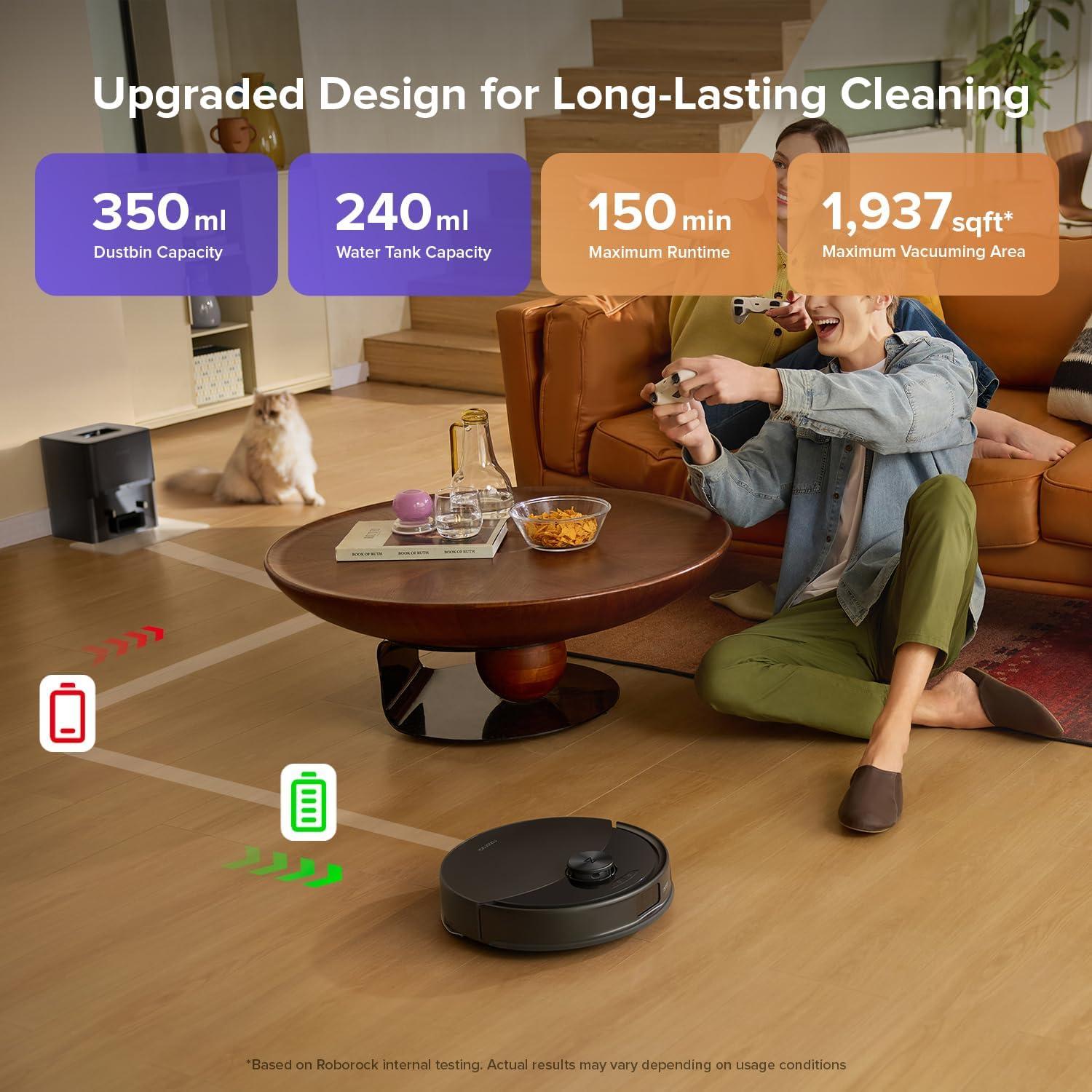 image:imageroborock Q10 S5 Robot Vacuum and Mop 10000Pa Suction Upgraded from Q8 max 70 Days SelfEmptying Obstacle Avoidance Sonic Mopping Dual AntiTangle Design Auto Mop Lifting Ideal for Pet HairQ10 S5 Black