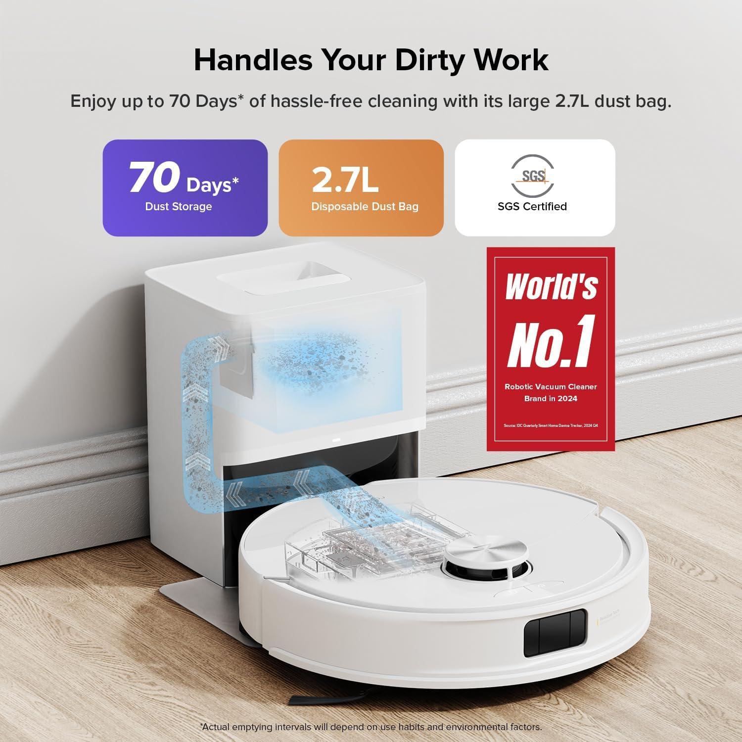 image:imageroborock Q10 S5 Robot Vacuum and Mop 10000Pa Suction Upgraded from Q8 max 70 Days SelfEmptying Obstacle Avoidance Sonic Mopping Dual AntiTangle Design Auto Mop Lifting Ideal for Pet Hair