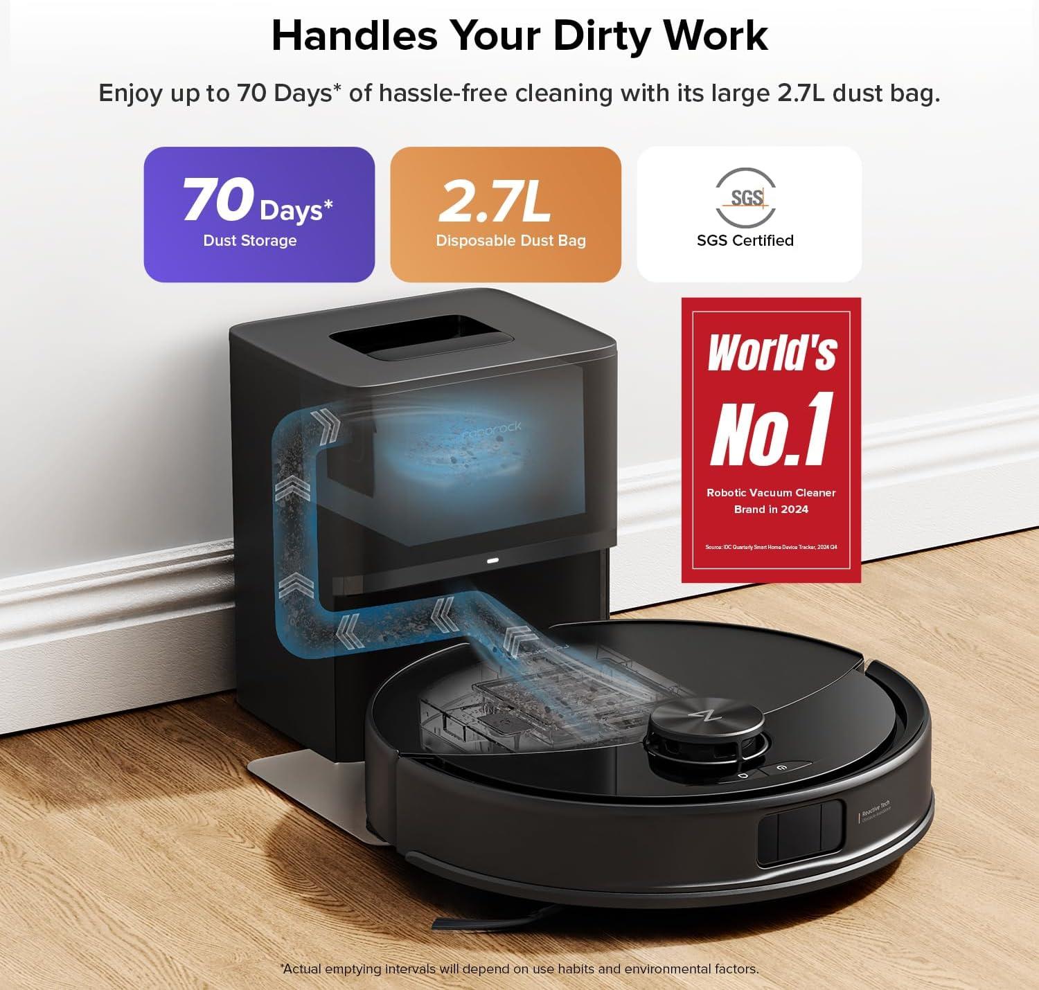 image:imageroborock Q10 S5 Robot Vacuum and Mop 10000Pa Suction Upgraded from Q8 max 70 Days SelfEmptying Obstacle Avoidance Sonic Mopping Dual AntiTangle Design Auto Mop Lifting Ideal for Pet HairQ10 S5 Black