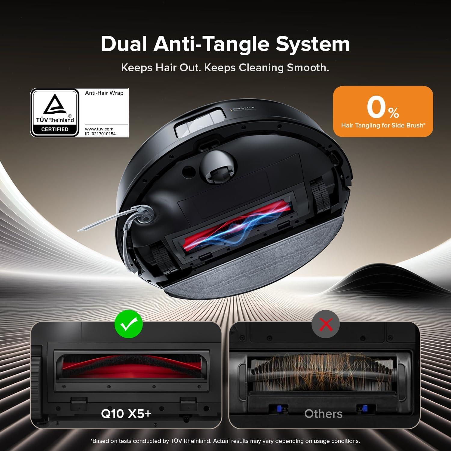 image:imageroborock Q10 S5 Robot Vacuum and Mop Cleaner 10000Pa HyperForce Suction Dual AntiTangle System AutoLifting Mop ReactiveTech Obstacle Avoidance App Control for Pet Hair and Carpet BlackBlack