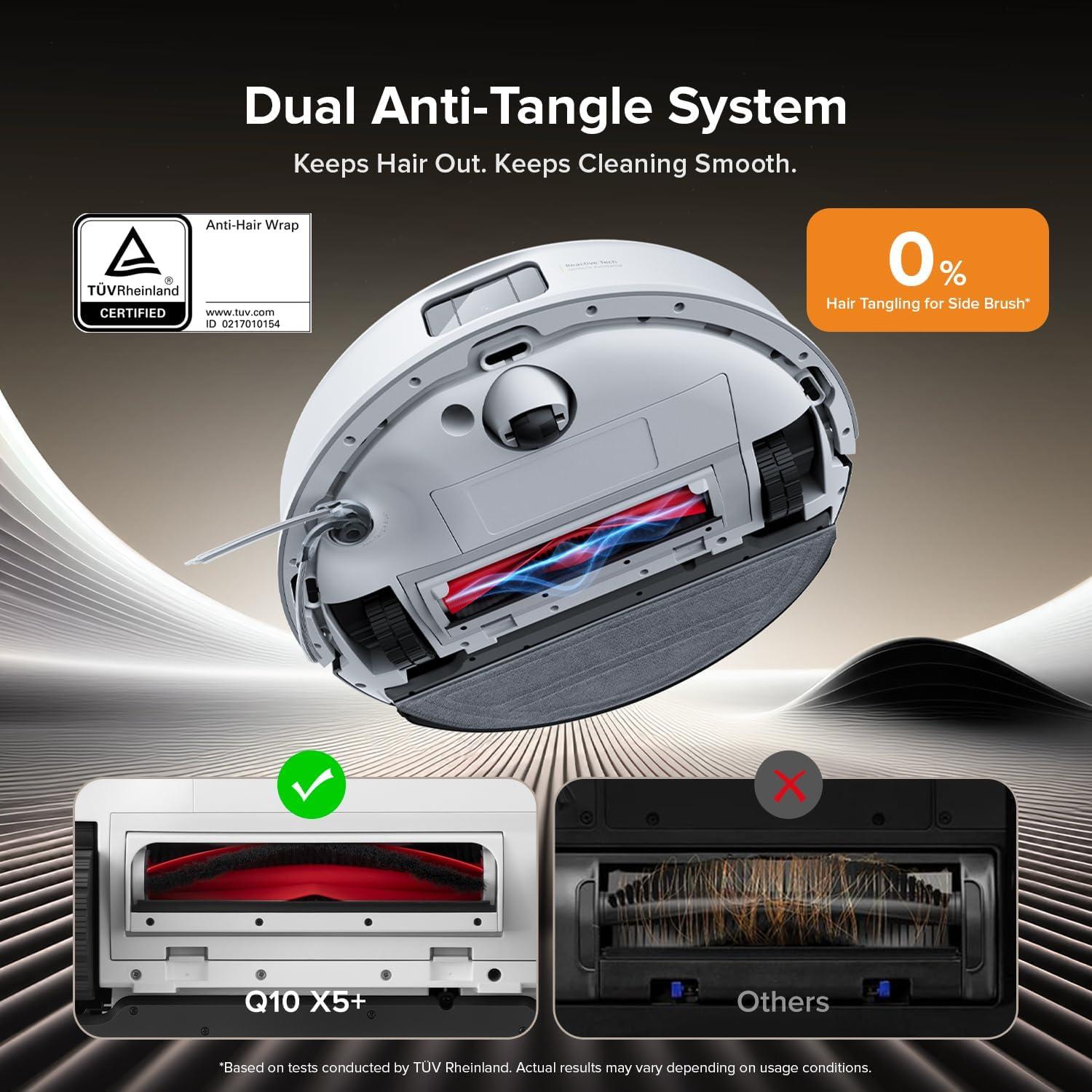 image:imageroborock Q10 S5 Robot Vacuum and Mop Cleaner 10000Pa HyperForce Suction Dual AntiTangle System AutoLifting Mop ReactiveTech Obstacle Avoidance App Control for Pet Hair and Carpet BlackWhite
