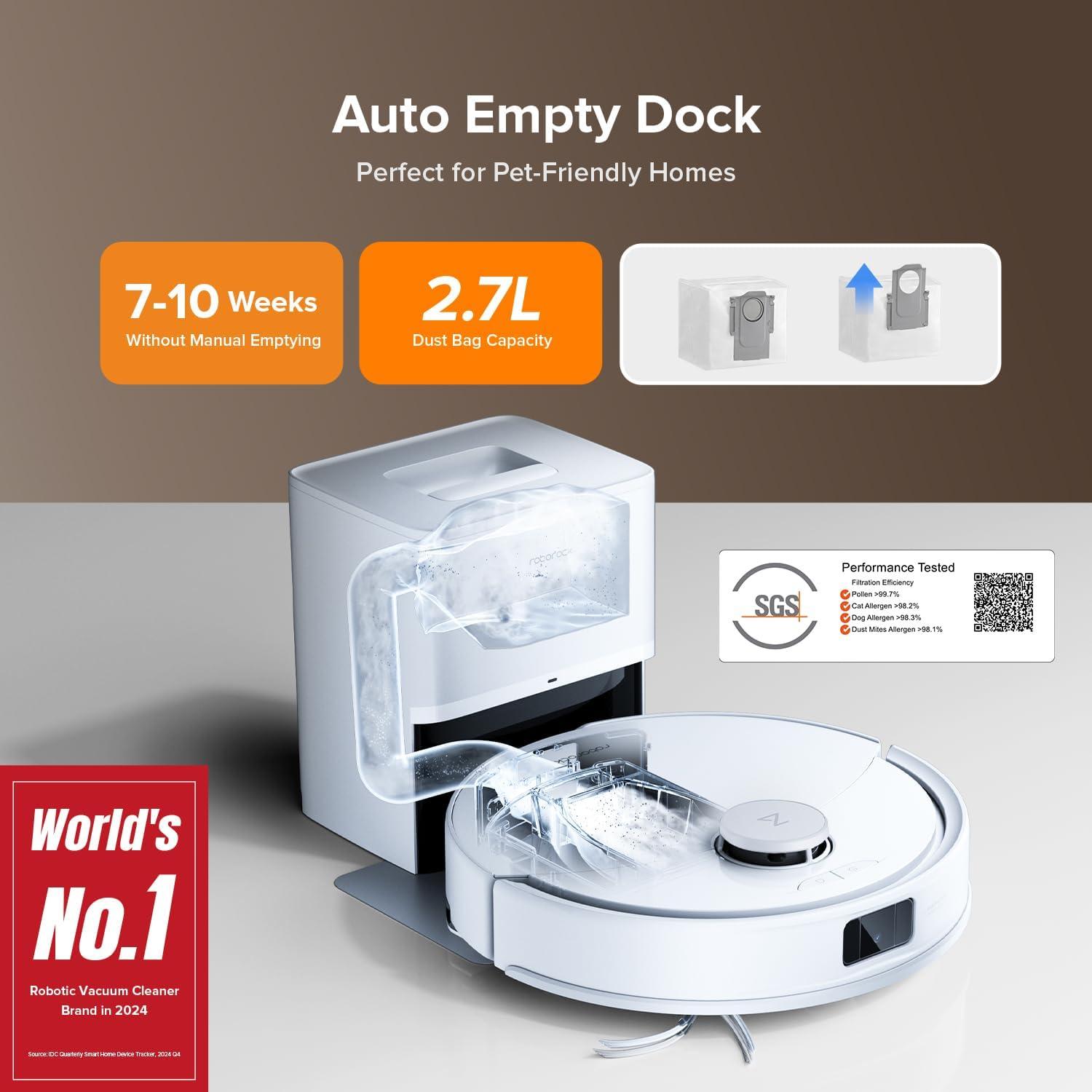 image:imageroborock Q10 S5 Robot Vacuum and Mop Cleaner 10000Pa HyperForce Suction Dual AntiTangle System AutoLifting Mop ReactiveTech Obstacle Avoidance App Control for Pet Hair and Carpet BlackWhite