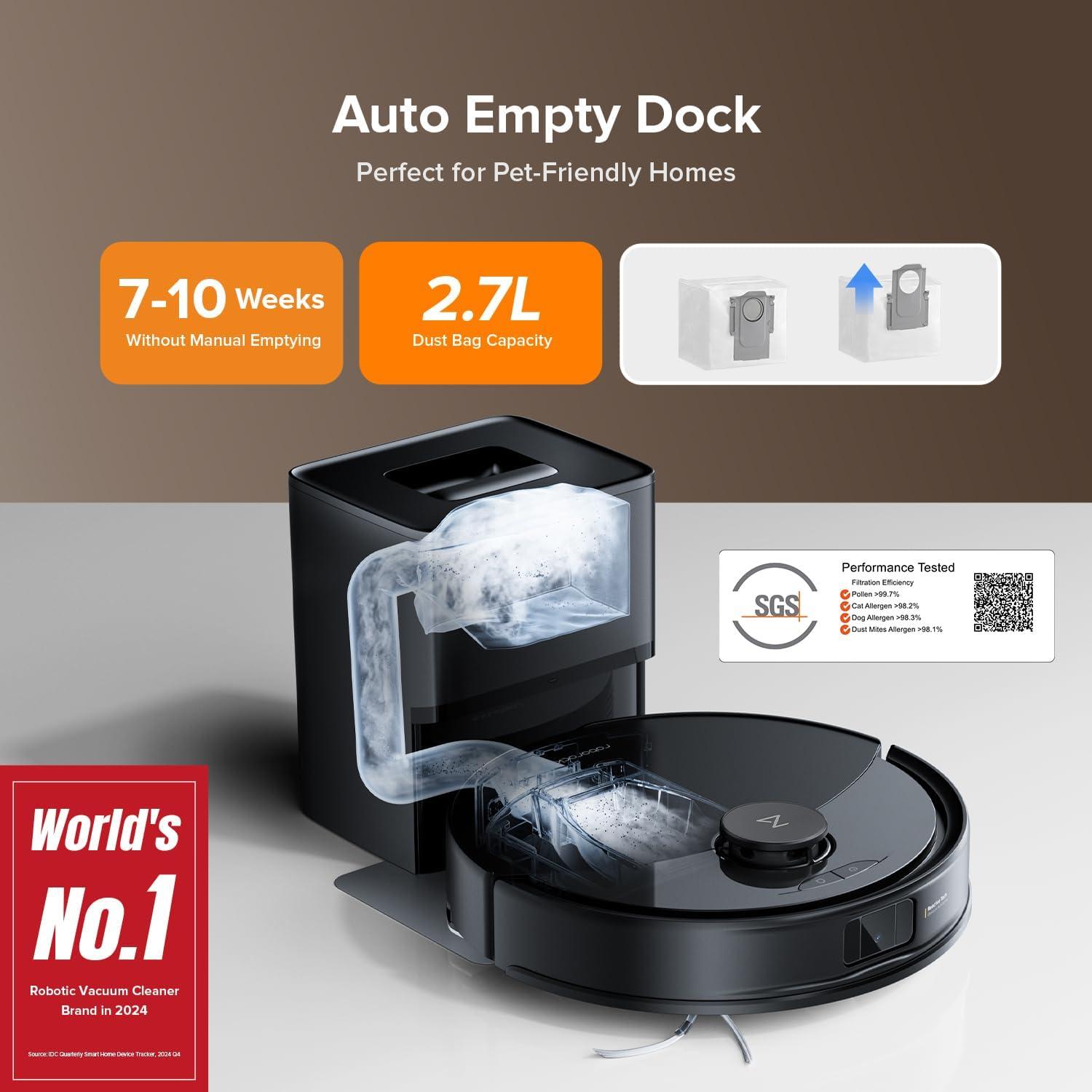 image:imageroborock Q10 S5 Robot Vacuum and Mop Cleaner 10000Pa HyperForce Suction Dual AntiTangle System AutoLifting Mop ReactiveTech Obstacle Avoidance App Control for Pet Hair and Carpet BlackBlack