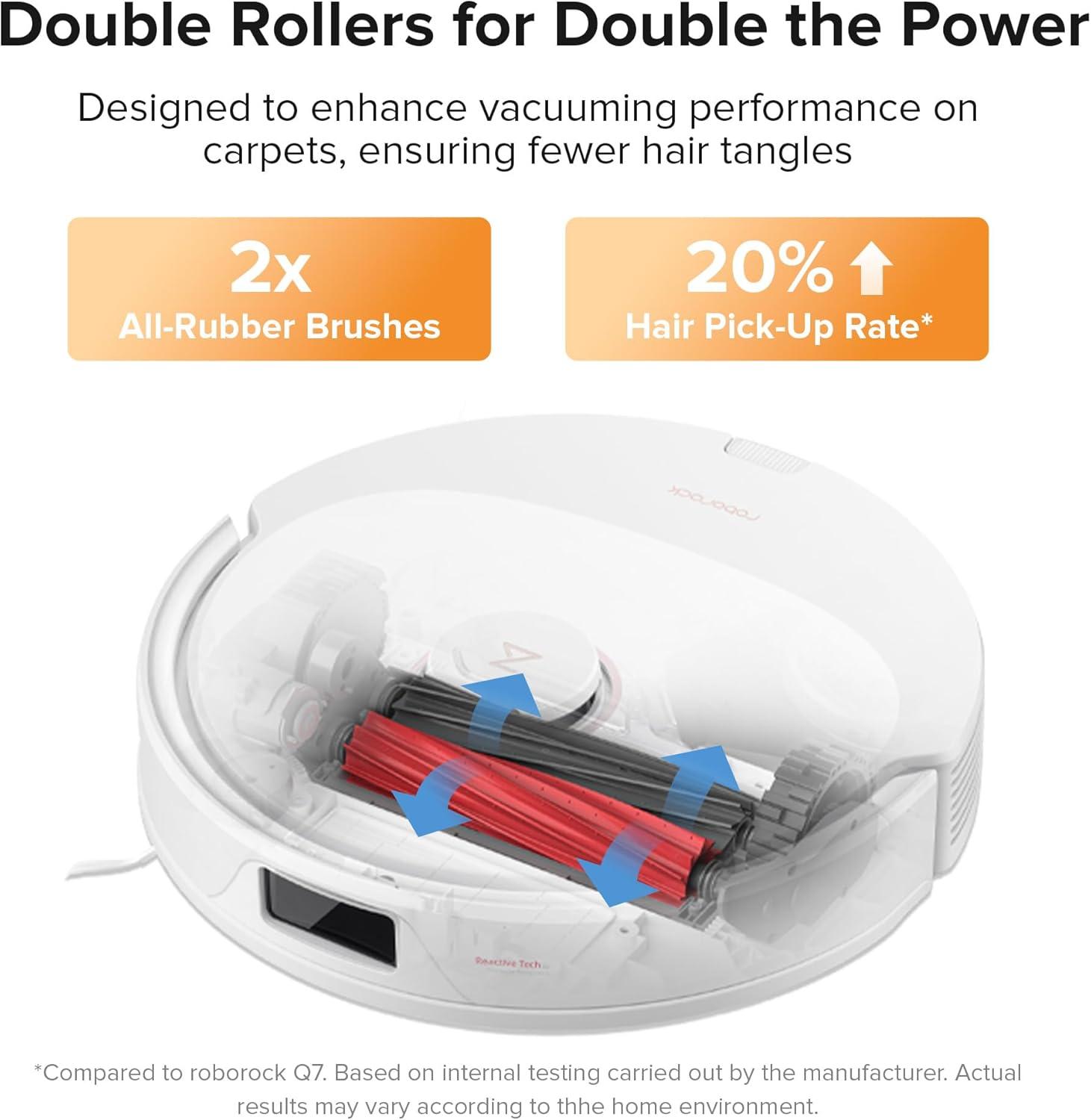 image:imageroborock Q8 Max Robot Vacuum and Mop Cleaner DuoRoller Brush 5500Pa Strong Suction Lidar Navigation Obstacle Avoidance MultiLevel Mapping Perfect for Pet HairQ8 Max White