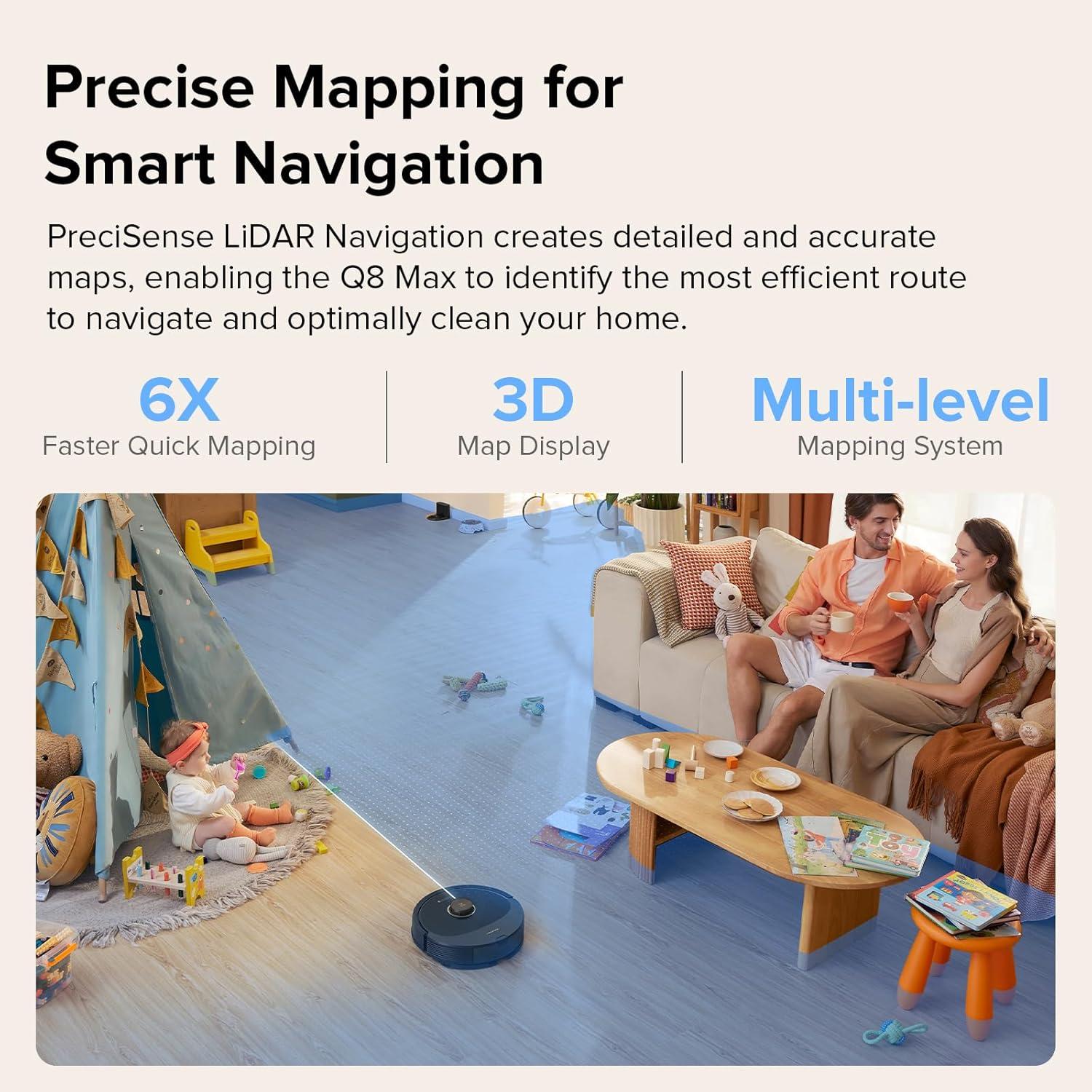 image:imageroborock Q8 Max Robot Vacuum and Mop Cleaner DuoRoller Brush 5500Pa Strong Suction Lidar Navigation Obstacle Avoidance MultiLevel Mapping Perfect for Pet HairQ8 Max Black