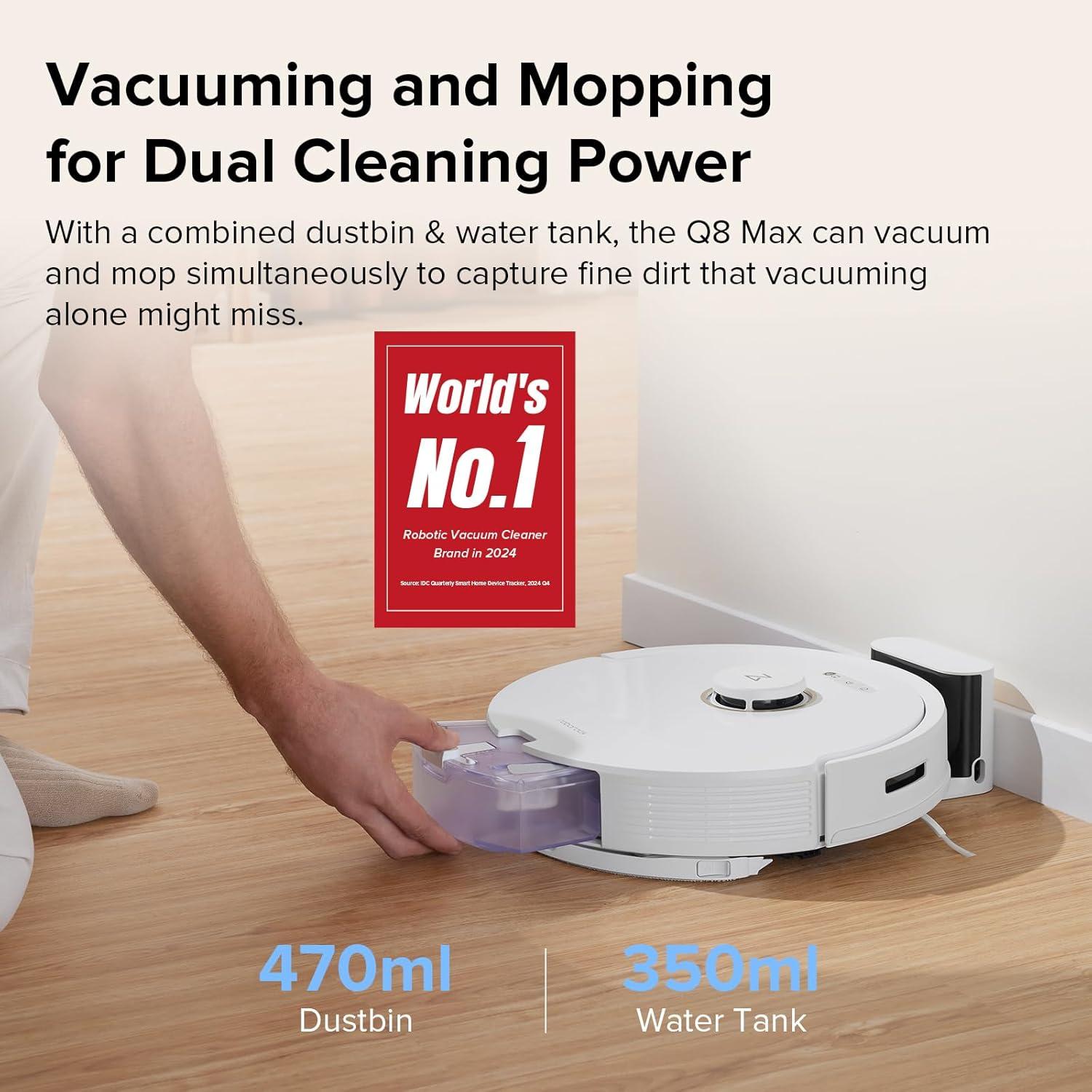 image:imageroborock Q8 Max Robot Vacuum and Mop Cleaner DuoRoller Brush 5500Pa Strong Suction Lidar Navigation Obstacle Avoidance MultiLevel Mapping Perfect for Pet HairQ8 Max White