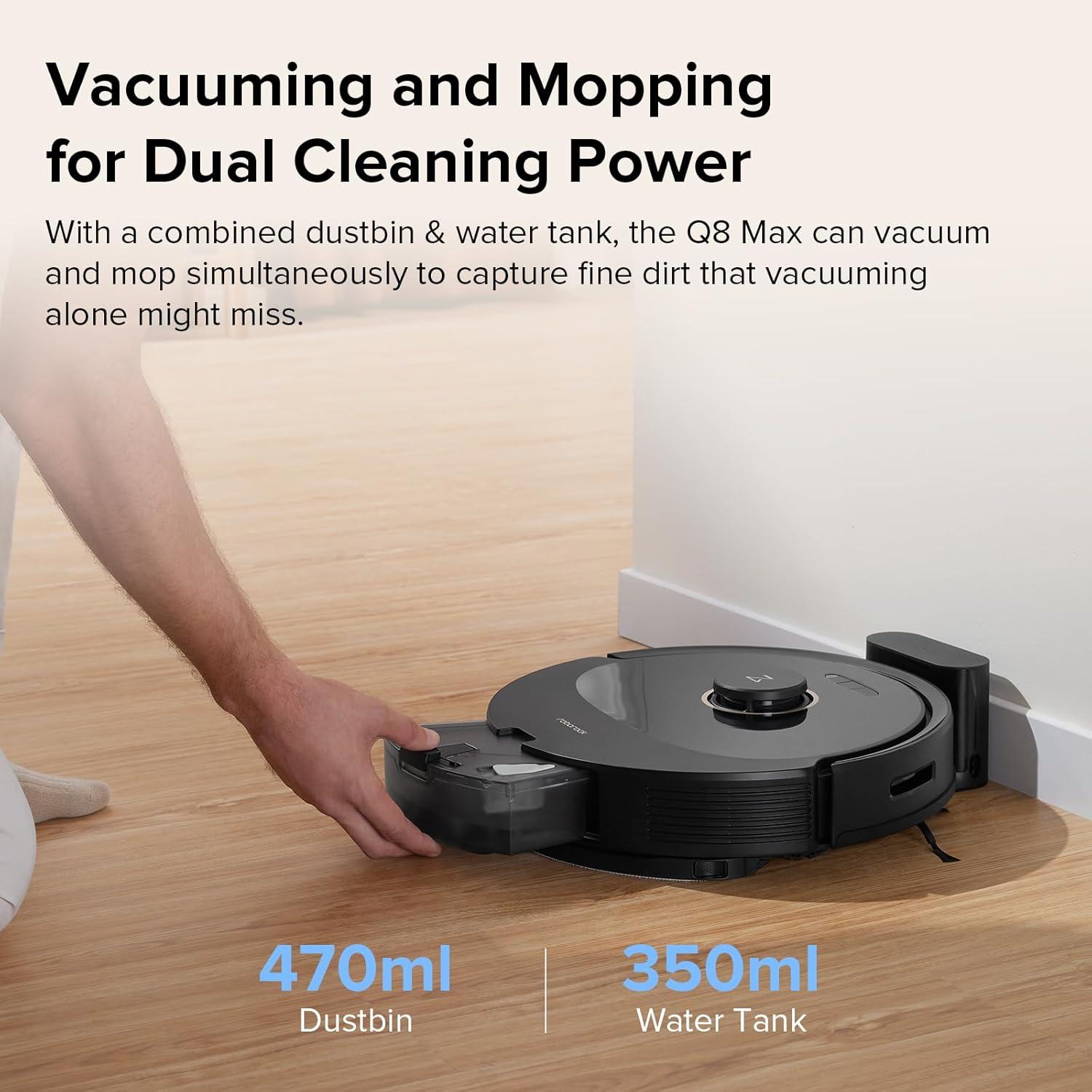 image:imageroborock Q8 Max Robot Vacuum and Mop Cleaner DuoRoller Brush 5500Pa Strong Suction Lidar Navigation Obstacle Avoidance MultiLevel Mapping Perfect for Pet HairQ8 Max Black