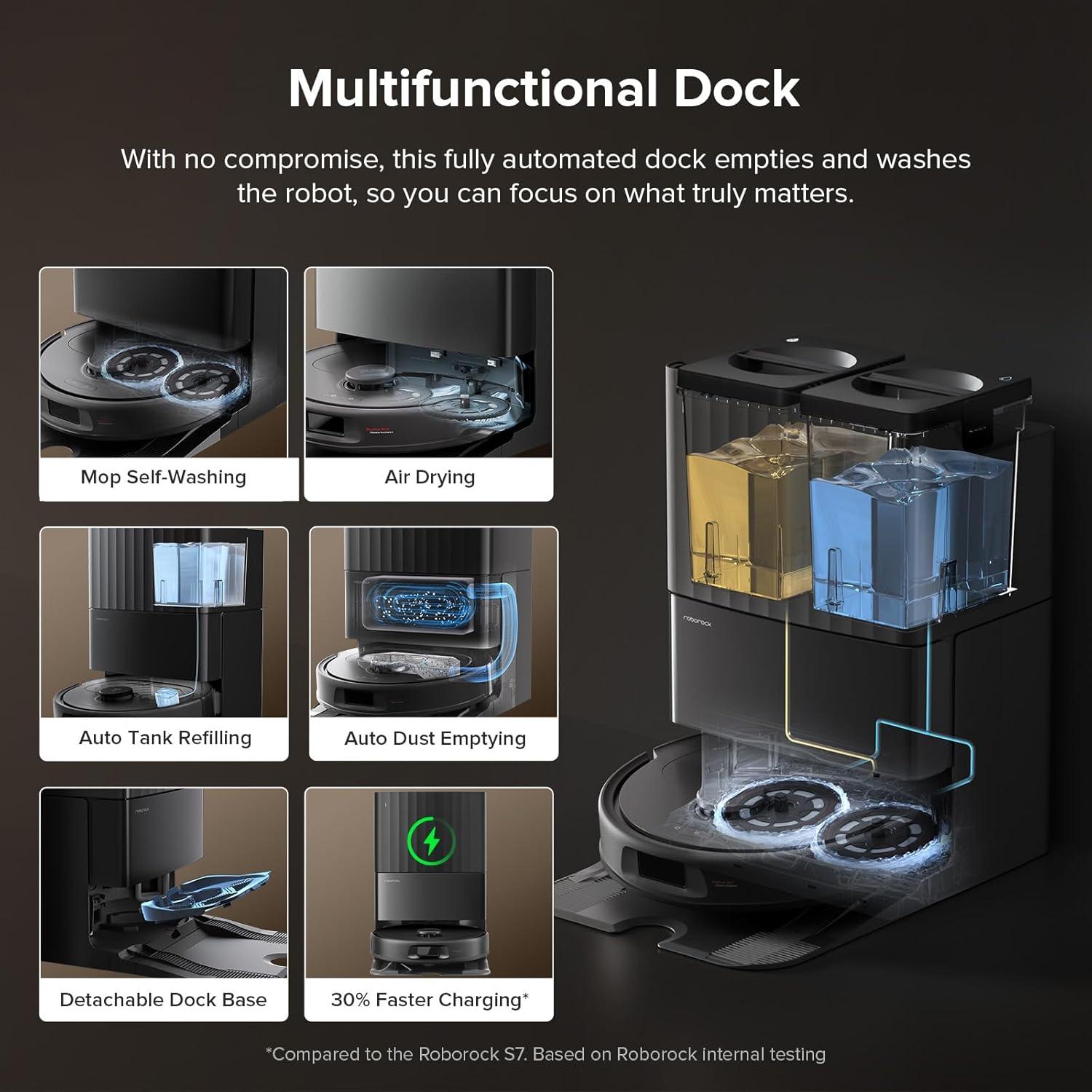 image:imageroborock QV 35S Robot Vacuum and Mop Allinone Vacuum Cleaner 10000Pa Powerful Suction Self Emptying amp Refilling Self Mop Washing amp Air Drying AntiTangle Brushes for Home Pet Hairs BlackQV 35S Black