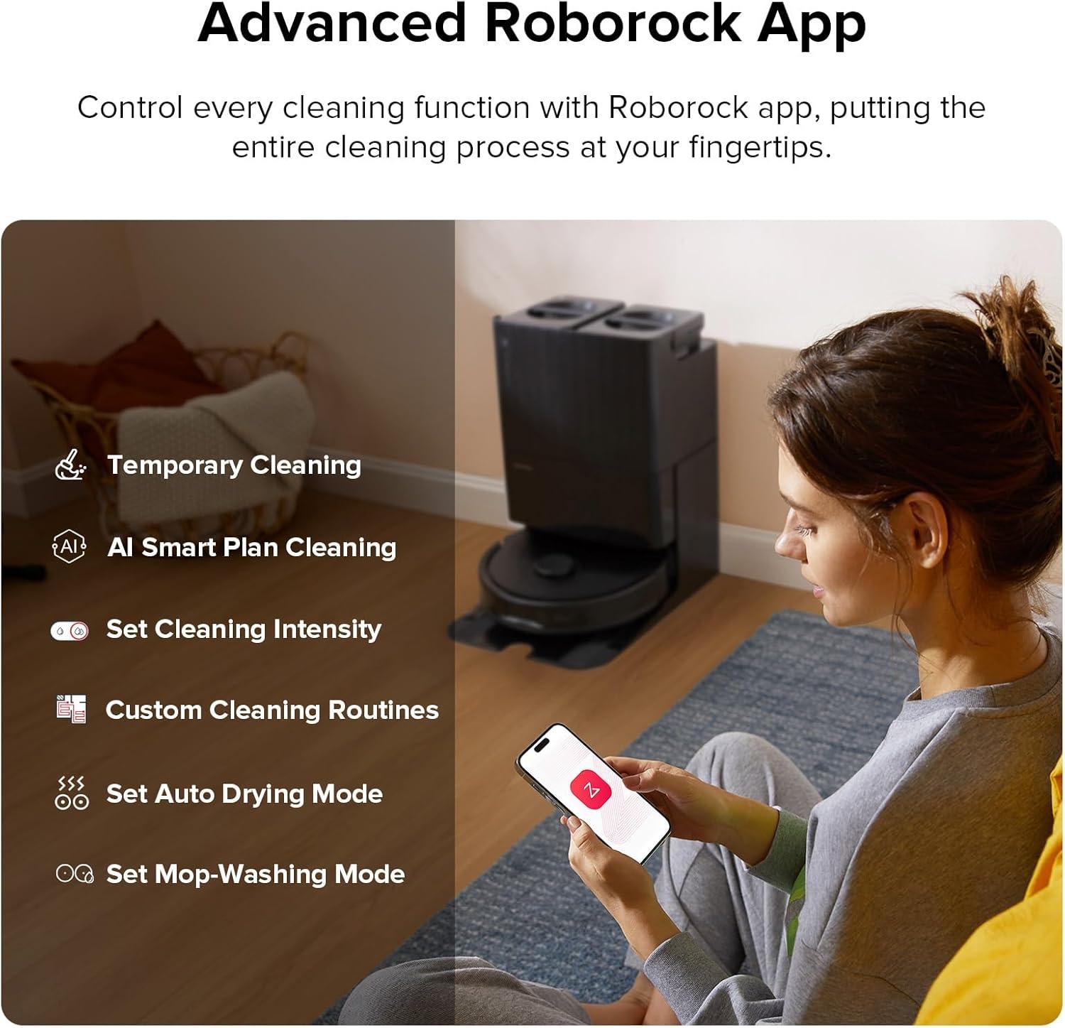 image:imageroborock QV 35S Robot Vacuum and Mop Allinone Vacuum Cleaner 10000Pa Powerful Suction Self Emptying amp Refilling Self Mop Washing amp Air Drying AntiTangle Brushes for Home Pet Hairs BlackQrevo Plus Black