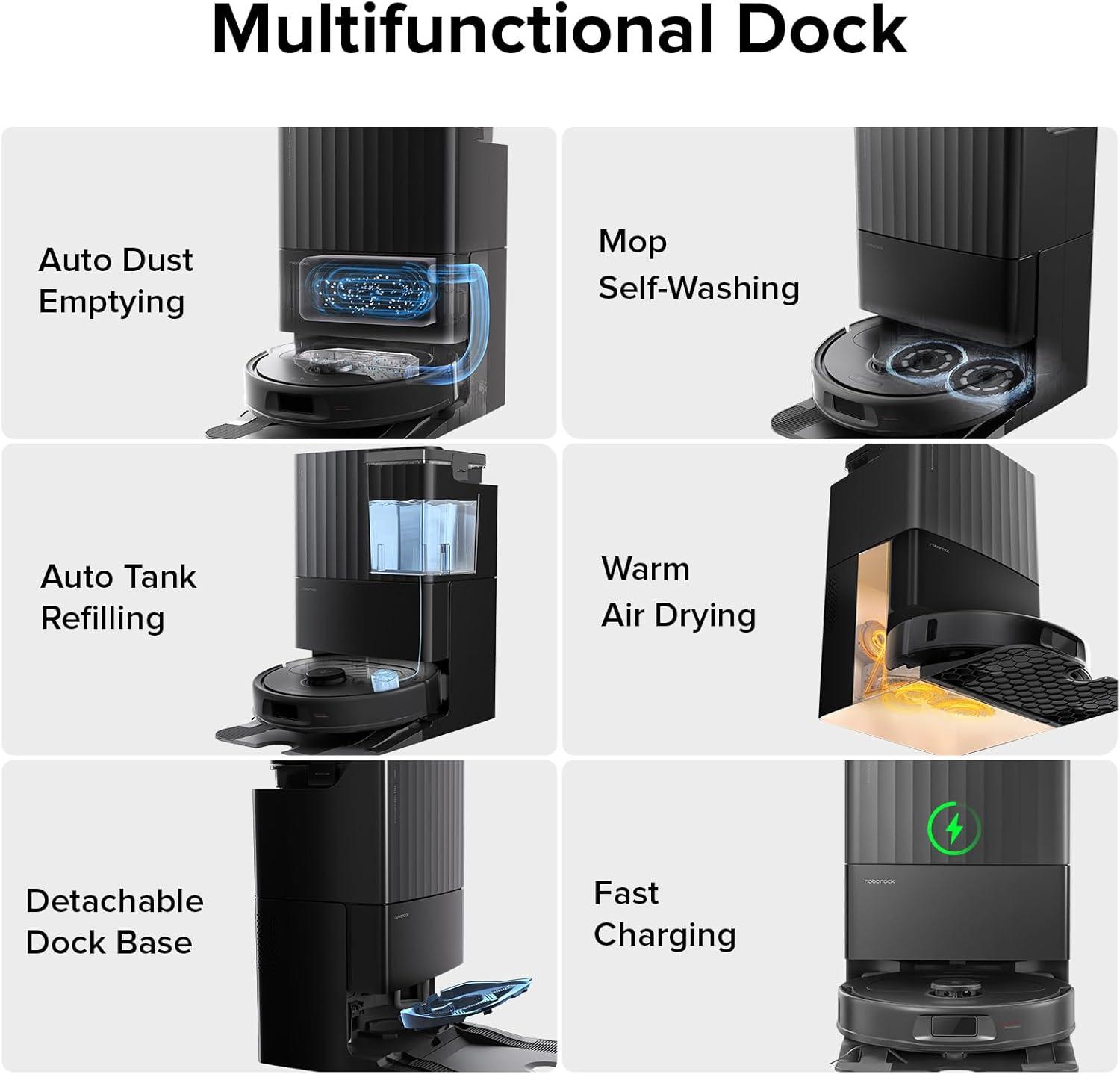 image:imageroborock QV 35S Robot Vacuum and Mop Allinone Vacuum Cleaner 10000Pa Powerful Suction Self Emptying amp Refilling Self Mop Washing amp Air Drying AntiTangle Brushes for Home Pet Hairs BlackQrevo Plus Black