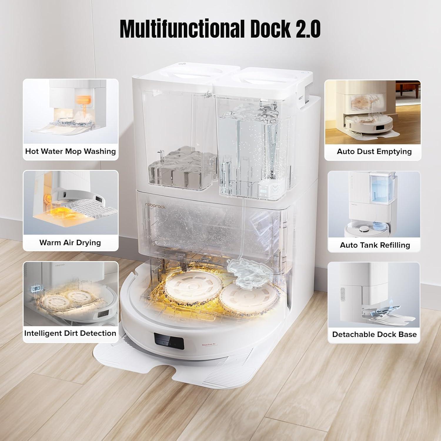image:imageroborock Qrevo Curv S5X Robot Vacuum and Mop 18500Pa Suction ZeroTangling Design FlexiArm Side Brush Reactive Tech Obstacle Avoidance 10 Weeks SelfEmptying Auto Washing for Hard Floor CornerQrevoMaxV