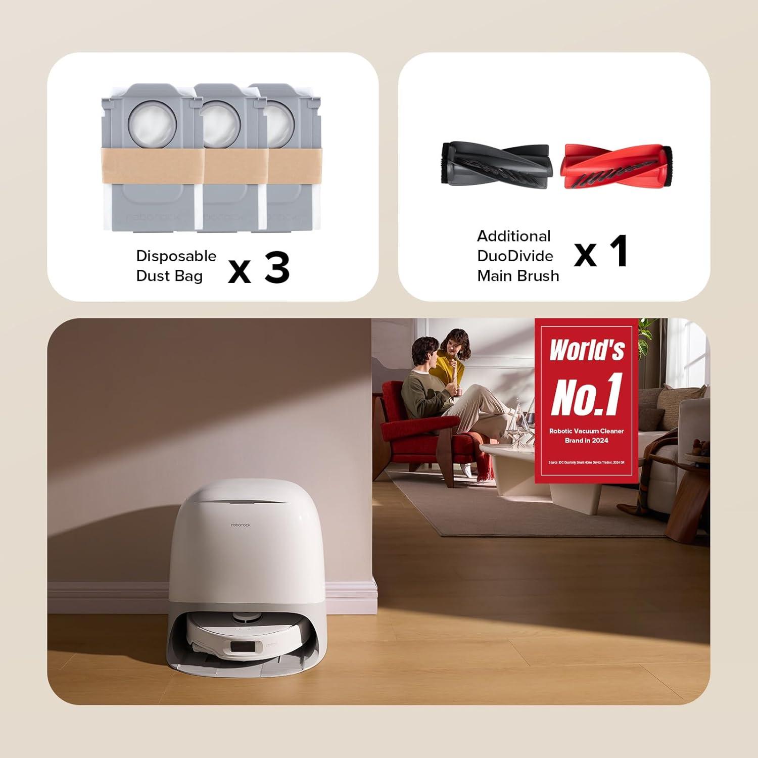 image:imageroborock Qrevo Curv S5X Robot Vacuum and Mop 18500Pa Suction ZeroTangling Design FlexiArm Side Brush Reactive Tech Obstacle Avoidance 10 Weeks SelfEmptying Auto Washing for Hard Floor CornerRoborock Qrevo Curv S5X