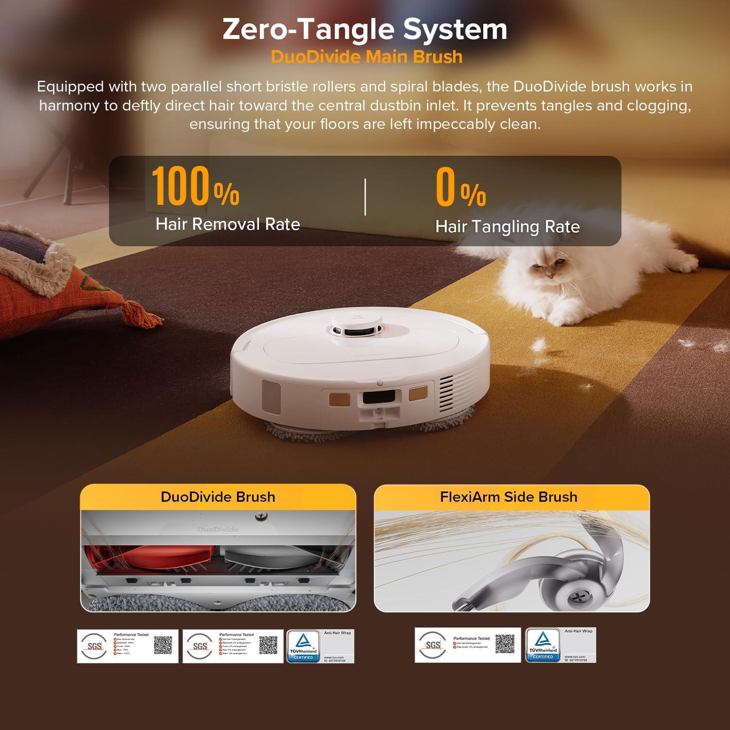 image:imageroborock Qrevo S5V Robot Vacuum and Mop FlexiArm Edge Mopping 12000Pa Suction Dual ZeroTangle System Smart Obstacle Avoidance 10mm Mop Lifting Auto Mop Washing amp Warm Air Drying WhiteQrevo S5V White