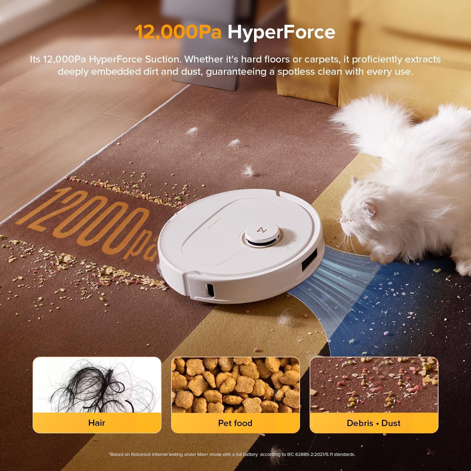 image:imageroborock Qrevo S5V Robot Vacuum and Mop FlexiArm Edge Mopping 12000Pa Suction Dual ZeroTangle System Smart Obstacle Avoidance 10mm Mop Lifting Auto Mop Washing amp Warm Air Drying WhiteQrevo S5V White
