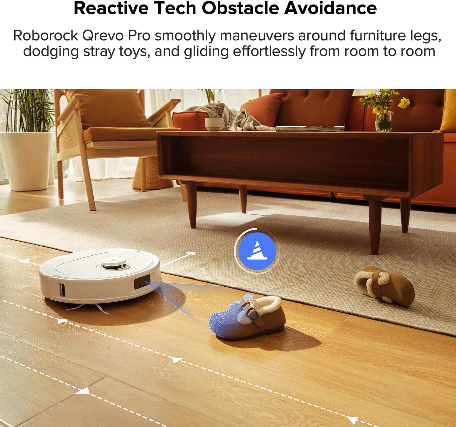 image:imageroborock Qrevo S5V Robot Vacuum and Mop FlexiArm Edge Mopping 12000Pa Suction Dual ZeroTangle System Smart Obstacle Avoidance 10mm Mop Lifting Auto Mop Washing amp Warm Air Drying WhiteQrevo Pro White