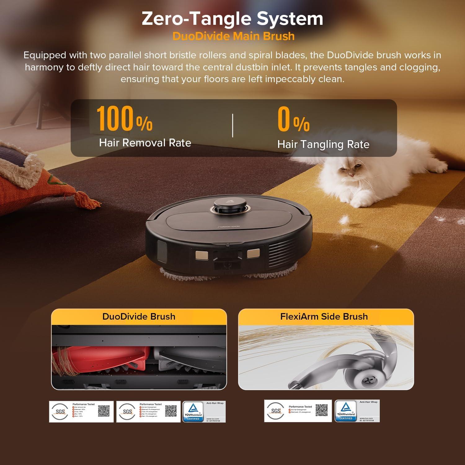 image:imageroborock Qrevo S5V Robot Vacuum and Mop FlexiArm Edge Mopping 12000Pa Suction Dual ZeroTangle System Smart Obstacle Avoidance 10mm Mop Lifting Auto Mop Washing amp Warm Air Drying WhiteQrevo S5V