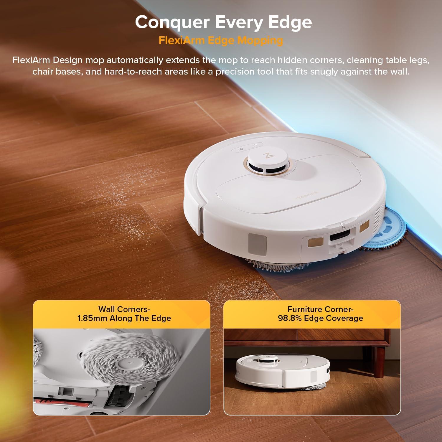 image:imageroborock Qrevo S5V Robot Vacuum and Mop FlexiArm Edge Mopping 12000Pa Suction Dual ZeroTangle System Smart Obstacle Avoidance 10mm Mop Lifting Auto Mop Washing amp Warm Air Drying WhiteQrevo S5V White