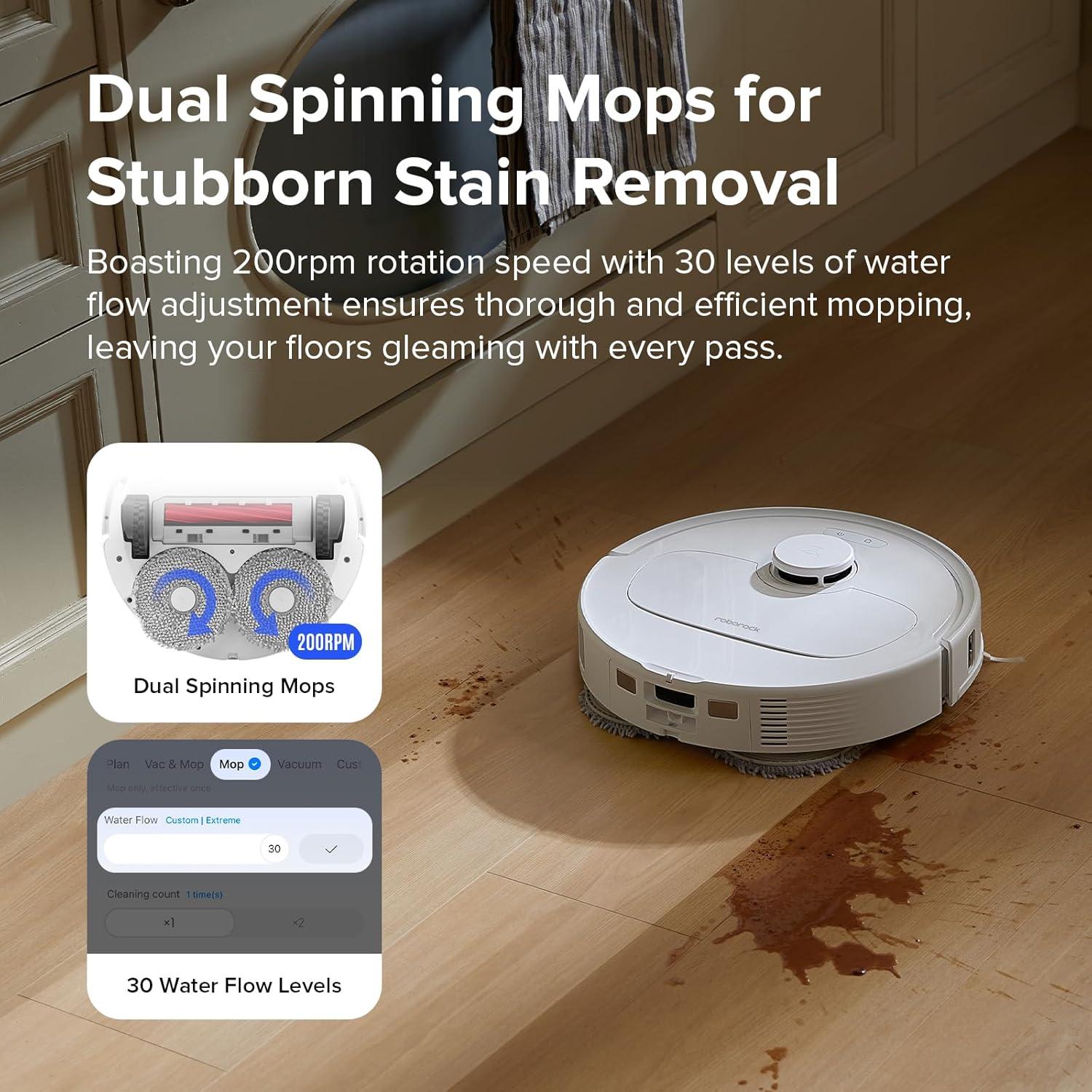 image:imageroborock Qrevo Series Robot Vacuum and Mop 8000Pa Suction Upgraded from Qrevo S AntiTangle Brush Smart Obstacle Avoidance Auto Mop Washing AllinOne Dock 200RPM Spinning Mops WhiteQV 35AQrevo S White