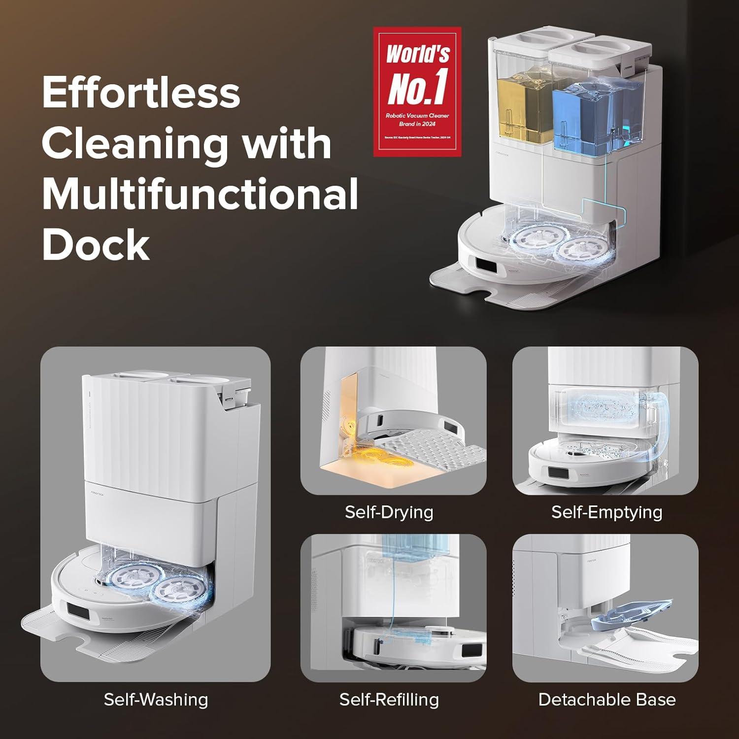 image:imageroborock Qrevo Series Robot Vacuum and Mop 8000Pa Suction Upgraded from Qrevo S AntiTangle Brush Smart Obstacle Avoidance Auto Mop Washing AllinOne Dock 200RPM Spinning Mops WhiteQV 35AQrevo S White